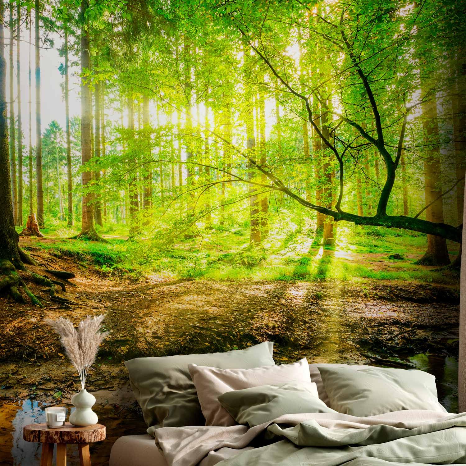 murando Carta da parati d'Angolo Adesiva Foresta Paesaggio 539x250 cm Fotomurali Adesivi Murali Rivestimento Parete Moderna per Pareti Muro Decorativo Fotomurale Natura Alberi verde Sole c-B-10040-a-a