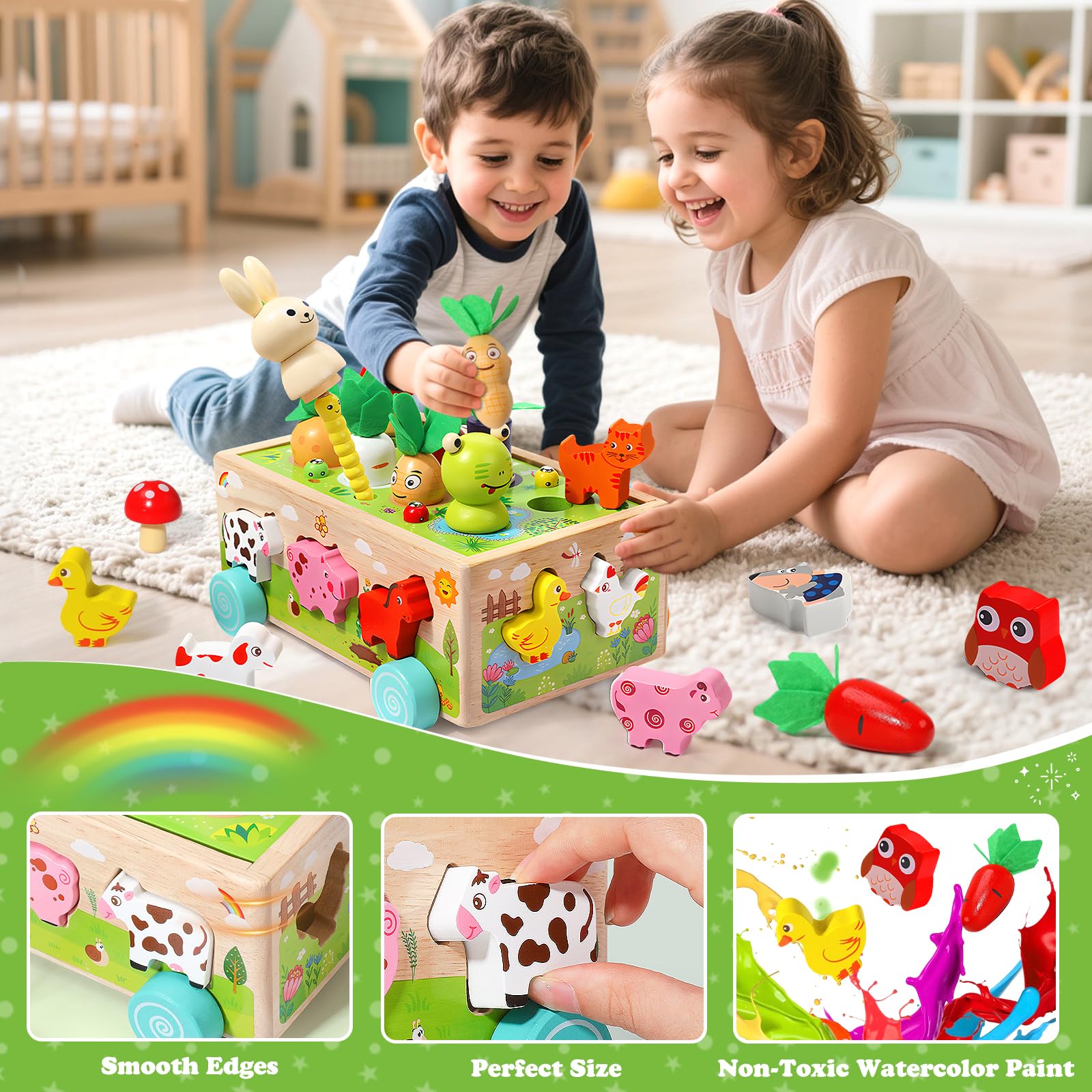 Juguetes Montessori 1 Años, 6 En 1 Juegos Educativos Madera, Juguete Bebés Safari De Caja Actividades De Motricidad Fina Con Juego De Pesca, Juegos Montessori 1 Año Regalo Ideal Para Niños De 1 2 3