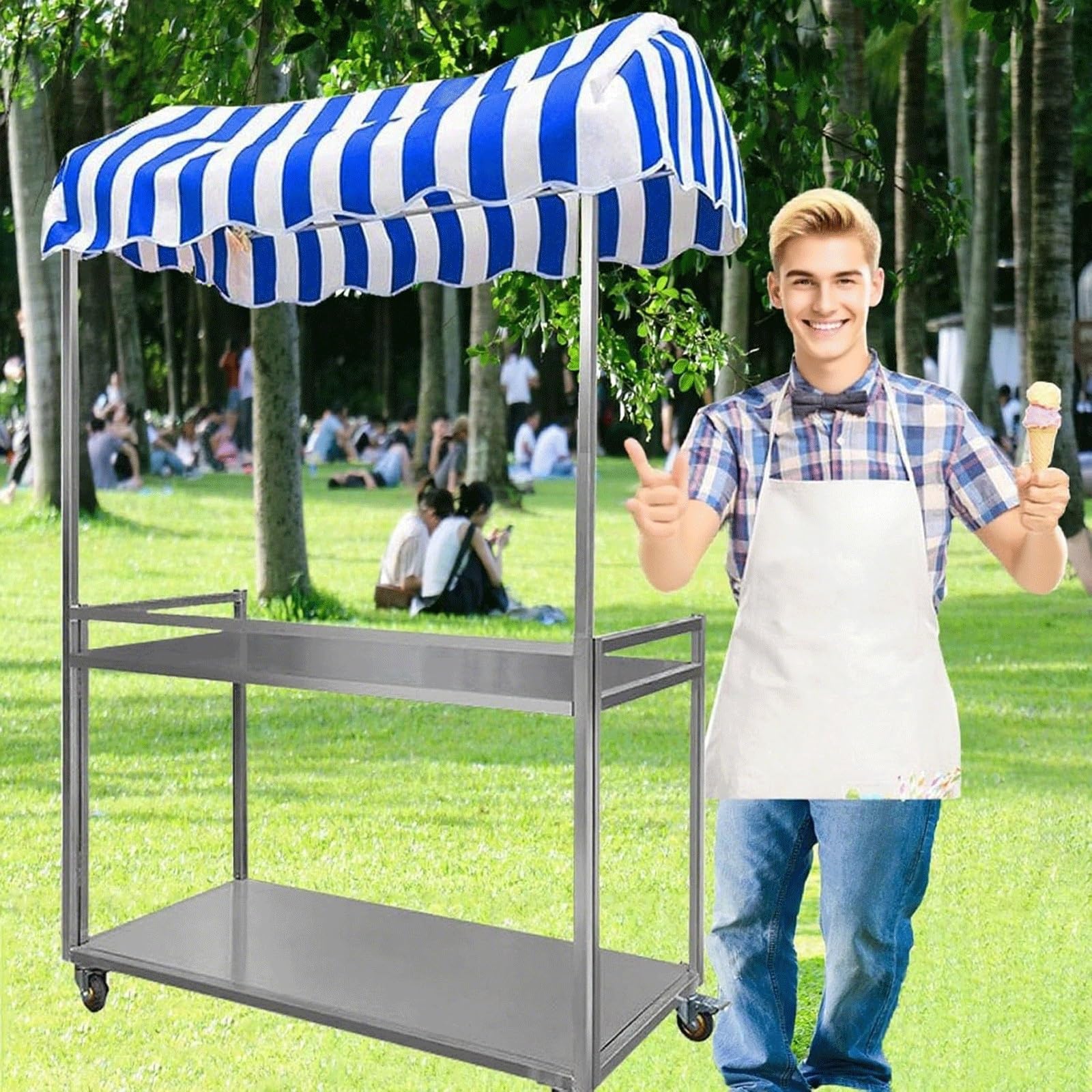 LJYKBFL Foldable Vending Cart for Ice Cream and Hot Dogs, Lightweight Market Trolley