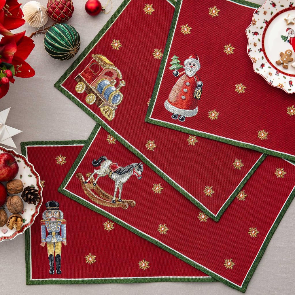 Villeroy & Boch - Toy's Delight zestaw jubileuszowy gobelinowe podkładki stołowe 4 el. kolorowe, Boże Narodzenie, podkładki stołowe dla 4 osób, dekoracja stołu, motyw świąteczny, bawełna, poliester