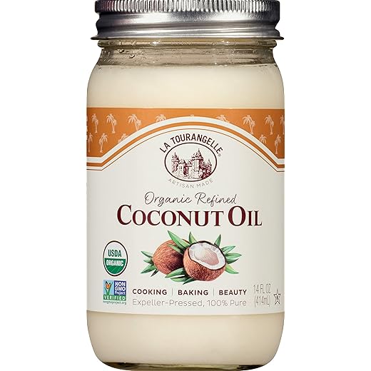 La Tourangelle, Organic Refined Coconut Oil, Great for Cooking, Baking, Hair, and Skin Care, 14 fl oz