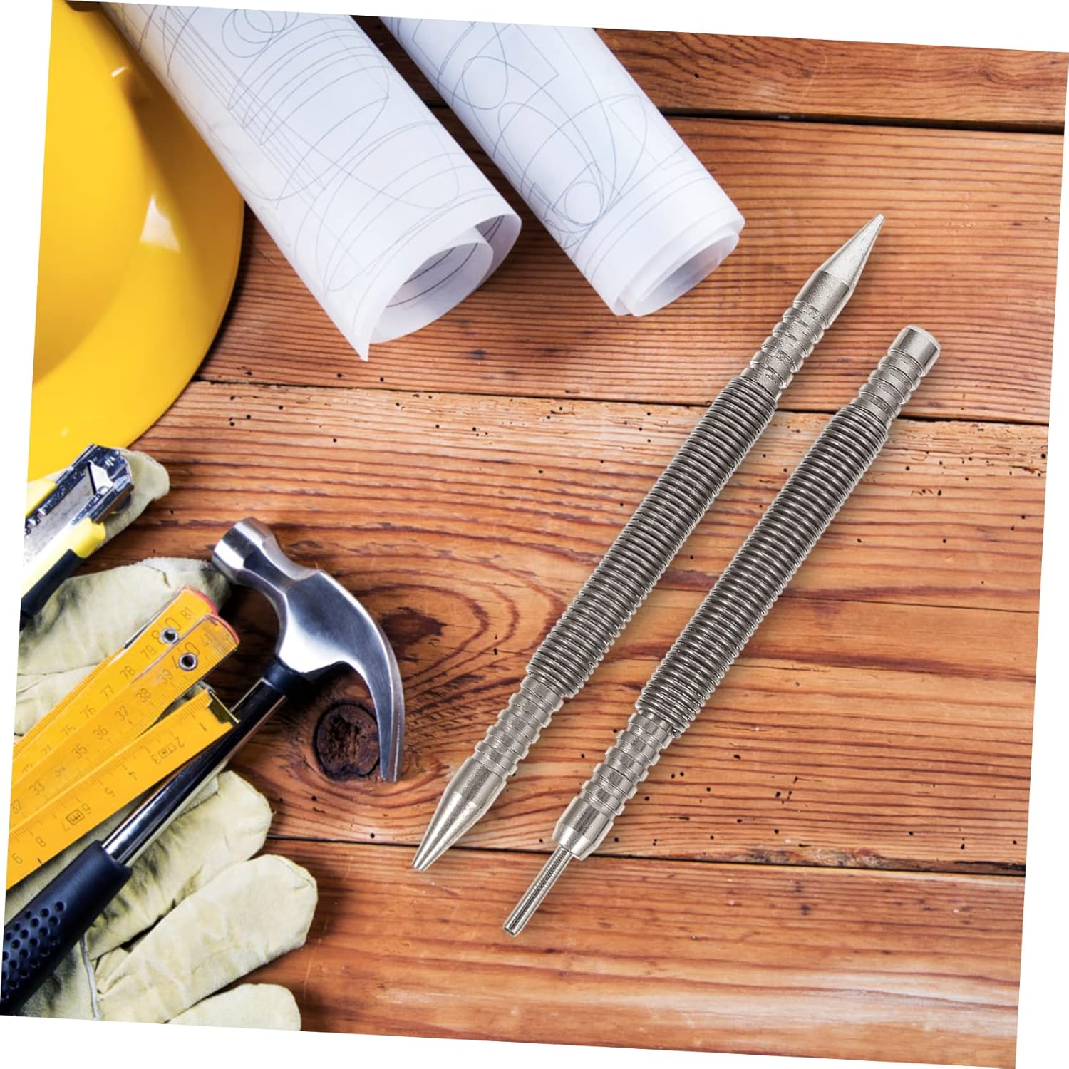 2pcs Spring Nail Set Tool Carbon Steel Center Punch for Wood Metal Glass Lightweight Efficient Nail Punch for Carpentry Finishing Work