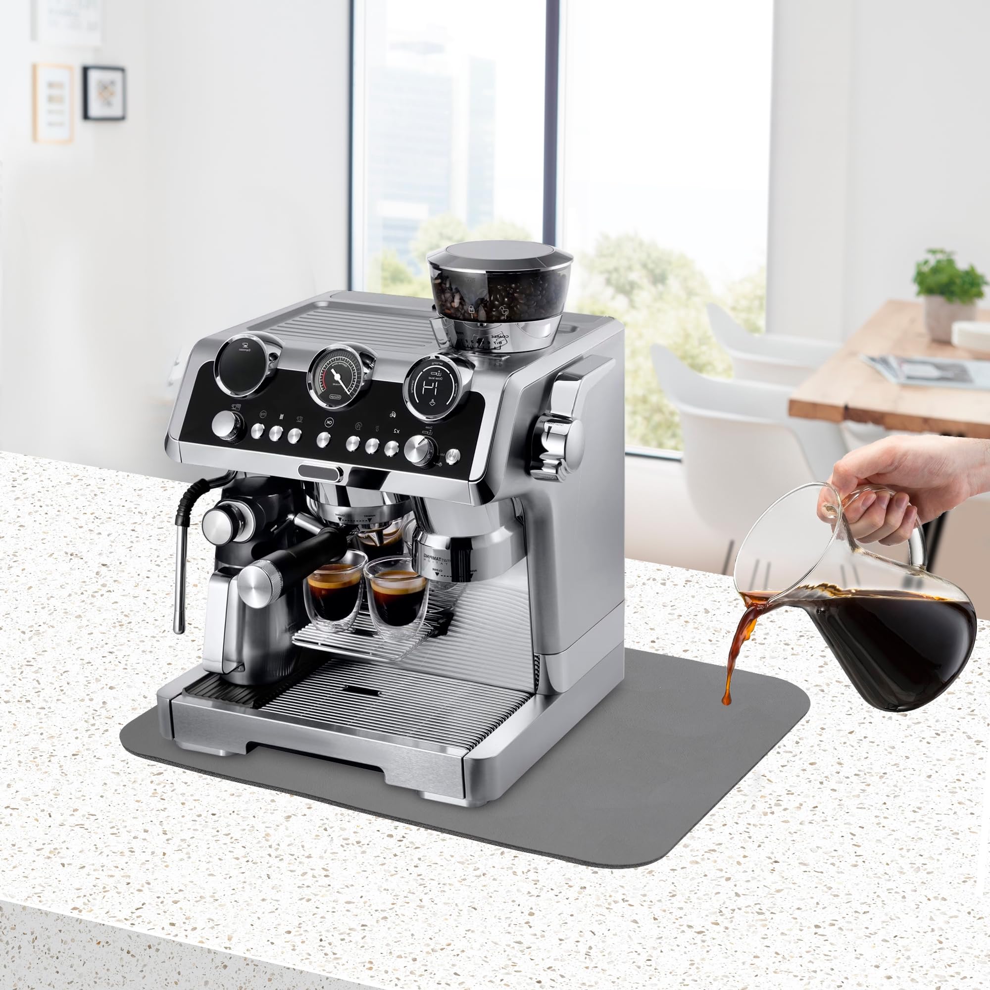 Pietuley Rutschfeste Unterlage Kaffeemaschine Pad für SodaStream Flaschenhalter Wassersprudler Abtropfmatte Geschirr, Kaffeevollautomate Antirutschmatte Küche Barmatte Tampermatte Kaffeematte 40x30cm