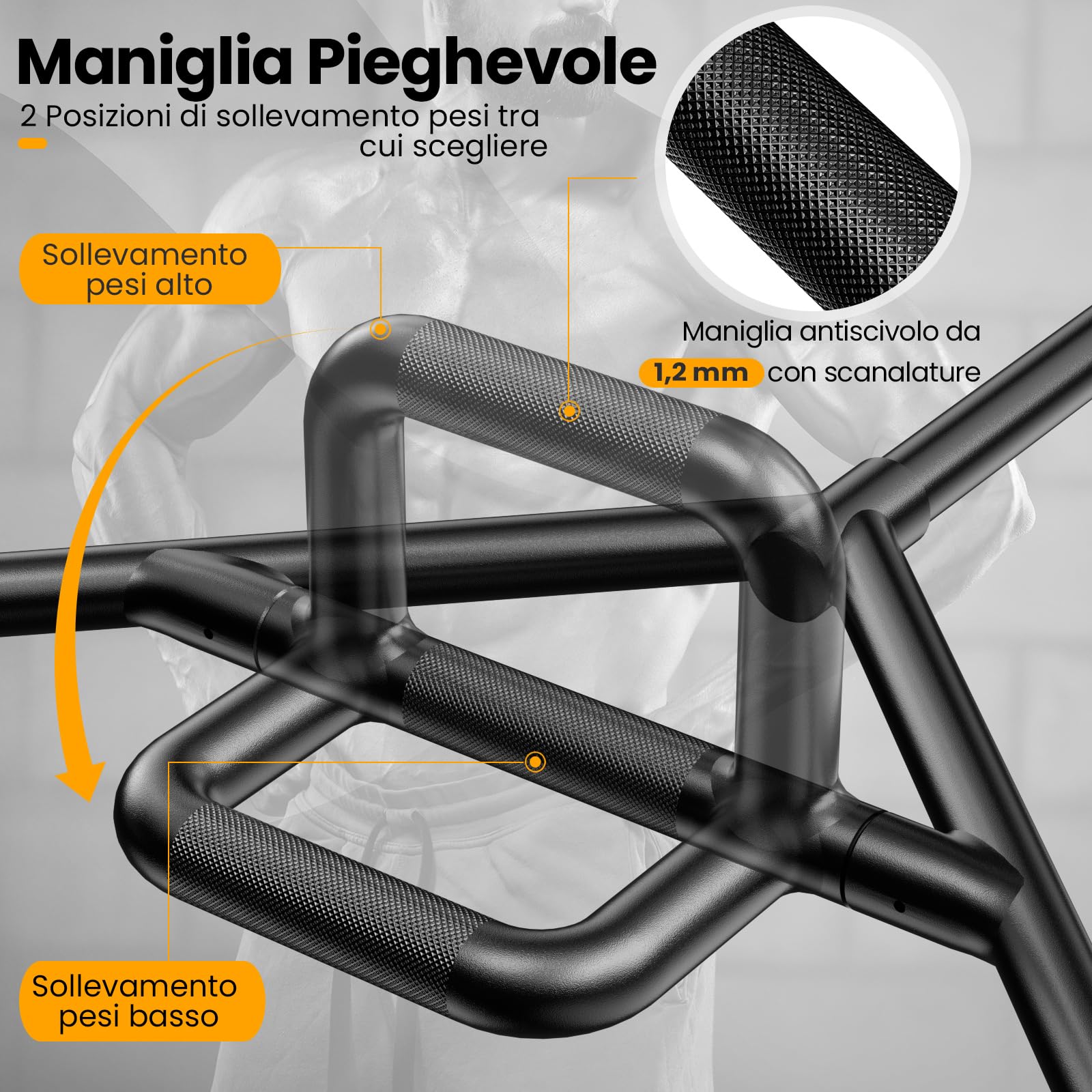 COSTWAY Barra della Trappola Olimpica, Olympic Hex Trap Bar in Acciaio con Maniglie Piegehvole, Barra Sollevamento Pesi, Capacità di Carico 226 kg