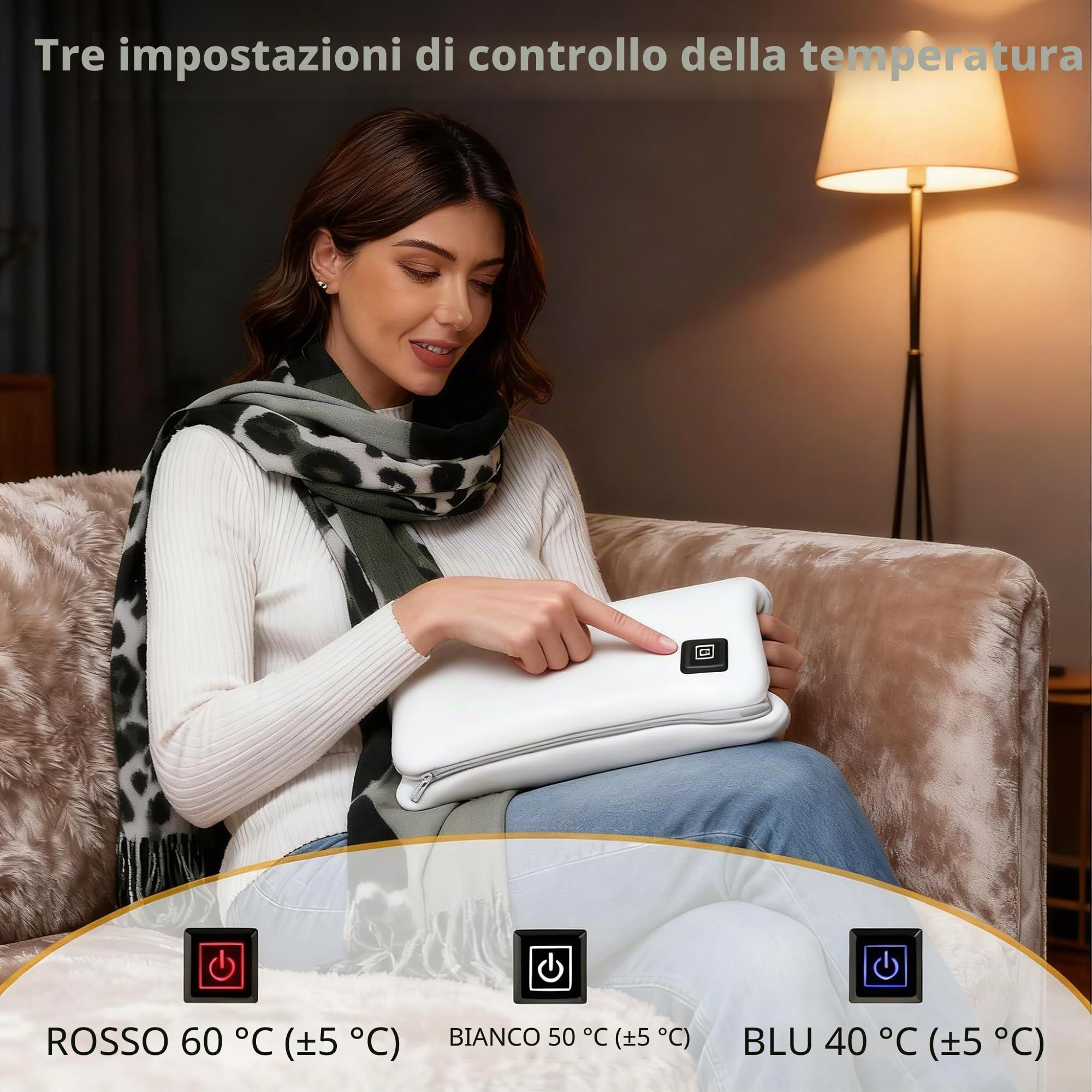 SNZ Scaldamani elettrico senza fili con power bank da 10000 mAh – Cuscino riscaldante portatile multifunzione per schiena pancia collo spalla collo sicuro e morbido – ideale per attività all'aperto
