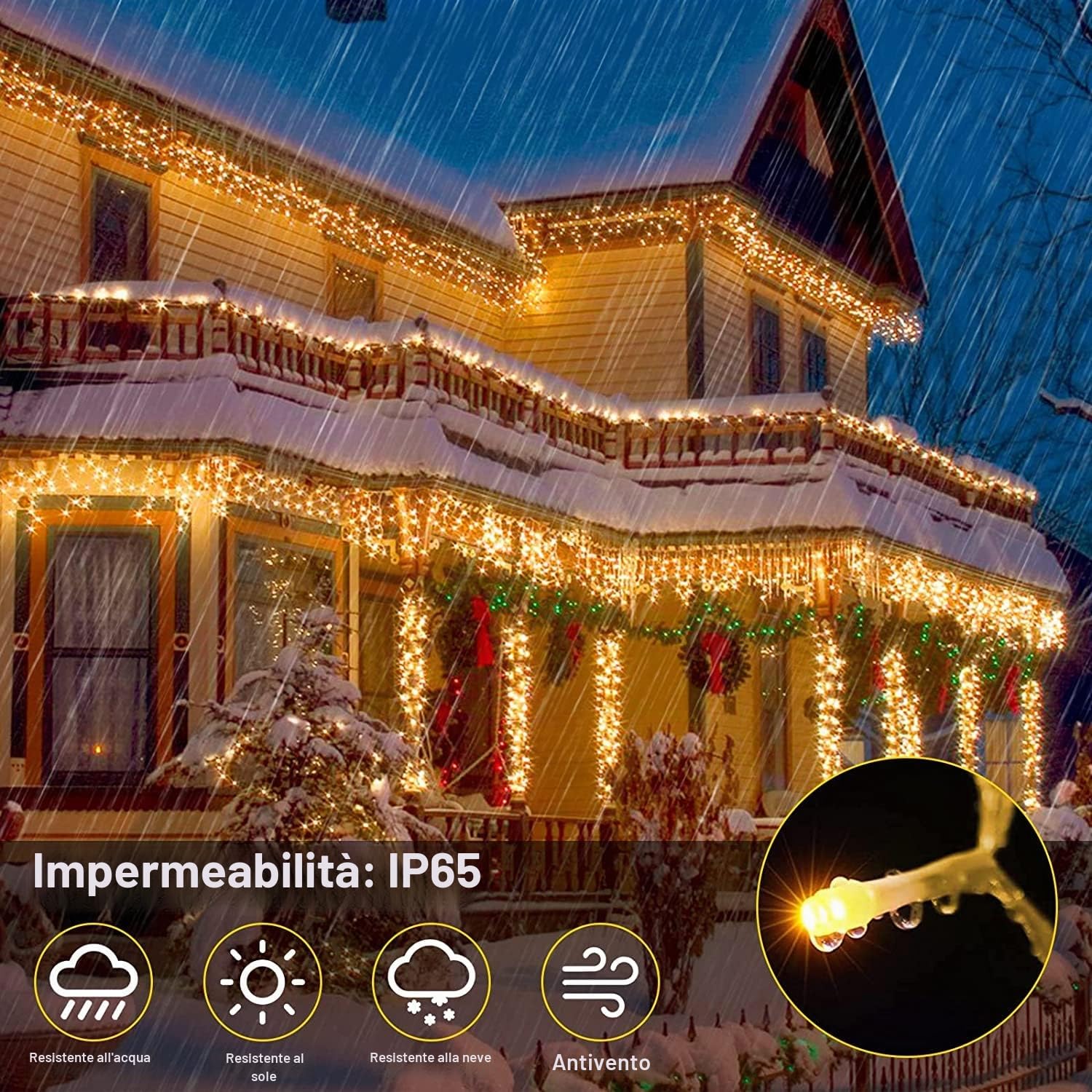 JIMACRO Luci Decorative da Esterno Solari, 6M 264 LED Stringa Luci Esterno, 44Pcs 0.7M+0.5M Luci Natale Esterno Cascata, Impermeabile Decorative Lucine, 8 Modalità Tenda Luminosa Estern Solare