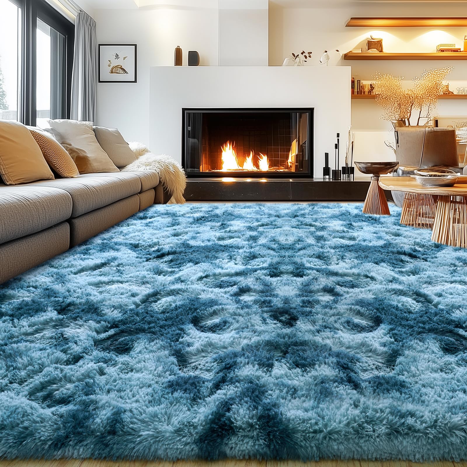 Rezutan Fluffy Rug for Living Room Bedroom, Soft Large Comfy Modern Shaggy Fuzzy Plush Indoor Nursery Home Decor Bedside Rug with Non-Slip Bottom, Tie