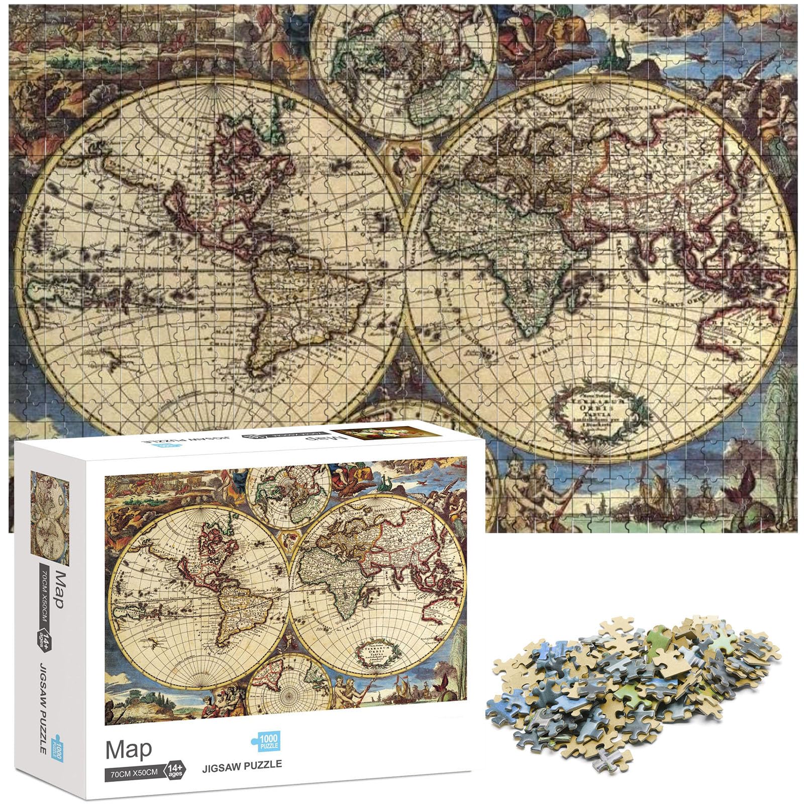Ledeak Puzzle 1000 Pezzi, Puzzle Classici Paesaggi per Adulti e Bambini da 12 Anni, 70x50 cm Puzzle Adult, Impossible Puzzle, Giochi Rilassamento e Intelligence (Mappa Antica