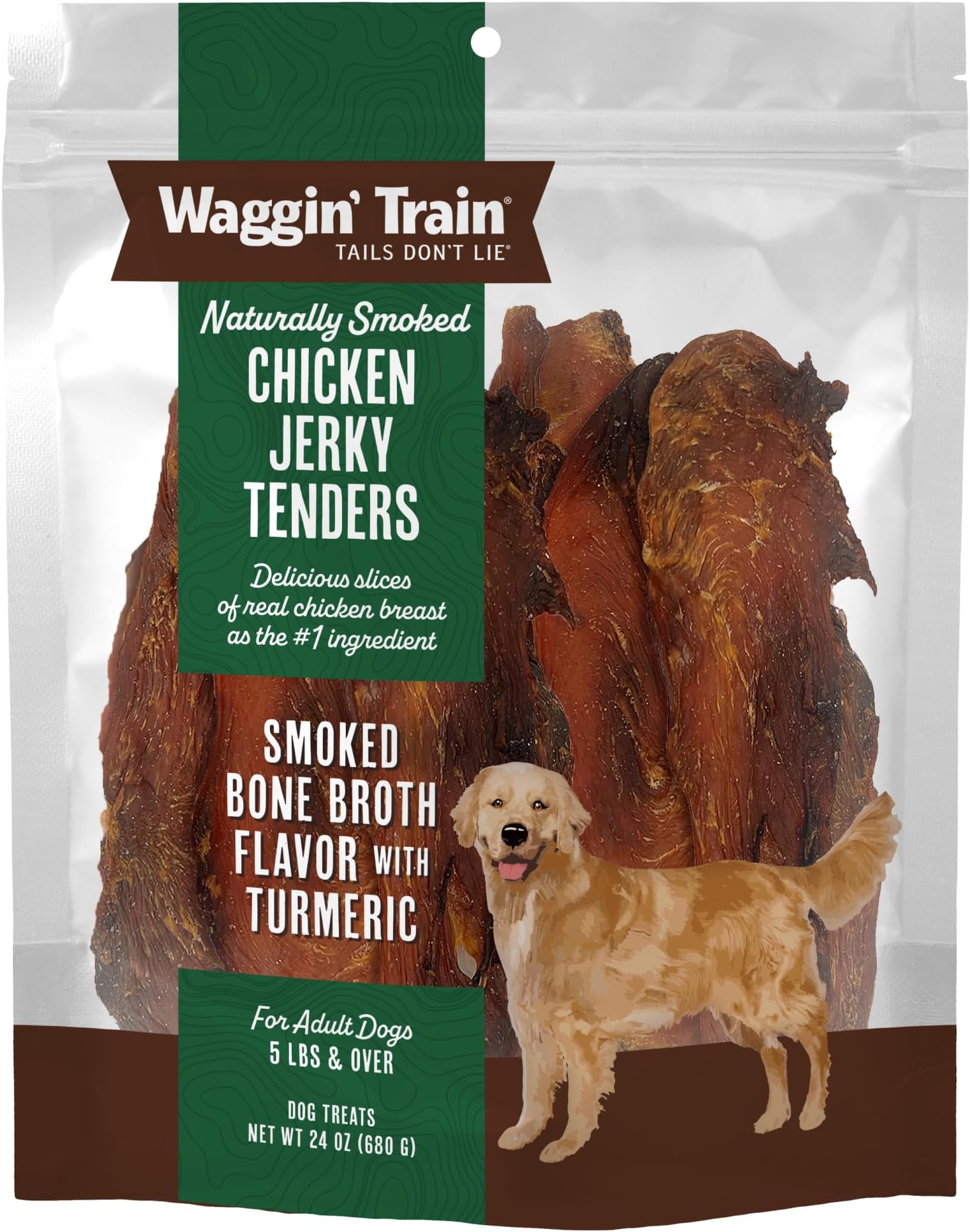 Smoked Chicken Jerky Tenders for Dogs with Turmeric and Human Grade Bone Broth, Grain and Corn Free, High Protein, Premium Limited Ingredient 100% Real Chicken Dog Treats, 24 oz. Pouch