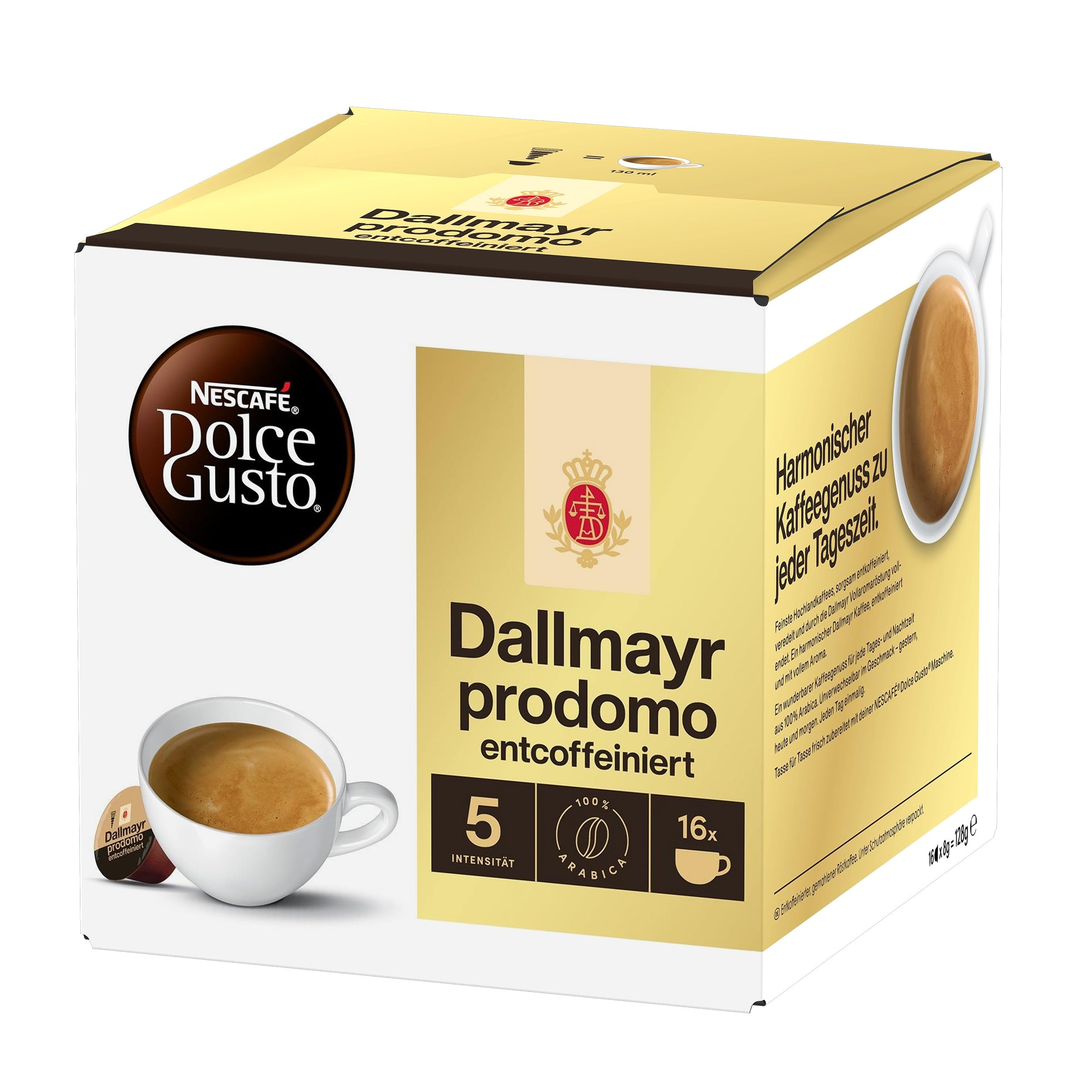 NESCAFÉ DOLCE GUSTO DALLMAYR prodomo entcoffeiniert Kaffeekapseln 1er Pack (1 x 16 Portionen)