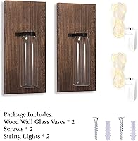 Vista 4 de 2 Pack Wood Glass Wall Sconces, Farmhouse Planters for Indoor Plants, Rustic Decor for Living Room, Hanging Vase (Brown)