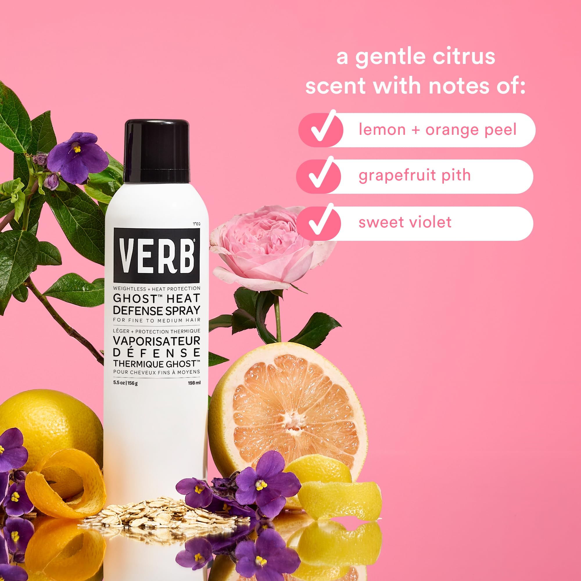 VERB Ghost Heat Defense Spray - Weightless Heat Protection + Shine - for Fine to Medium Hair - Vegan, Free of Harmful Sulfates