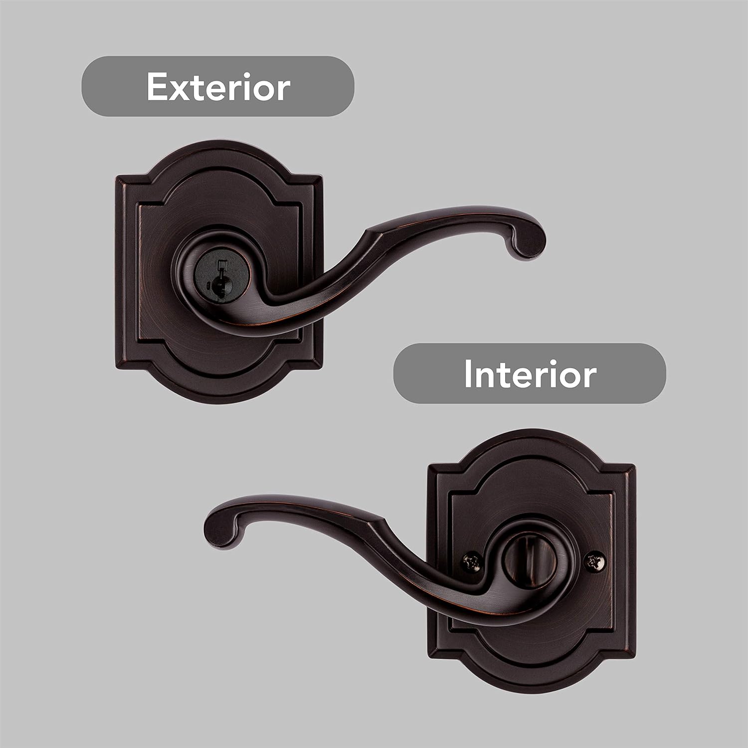 Baldwin Madrina, Entry Door Handle Reversible Lever with Keyed Lock Featuring SmartKey Re-key Technology, in Venetian Bronze