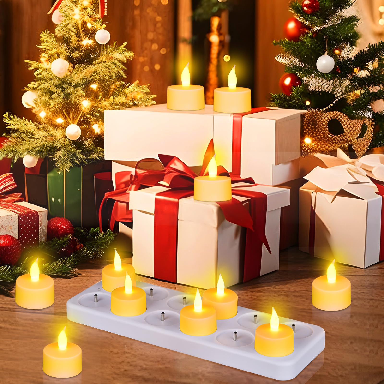 12 Pezzi Candele a LED Ricaricabili, Candele LED Fiamma Oscillante Realistica con Base di Ricarica, Timer e Telecomando per Decorazioni Casa, Matrimoni, Natale e Halloween
