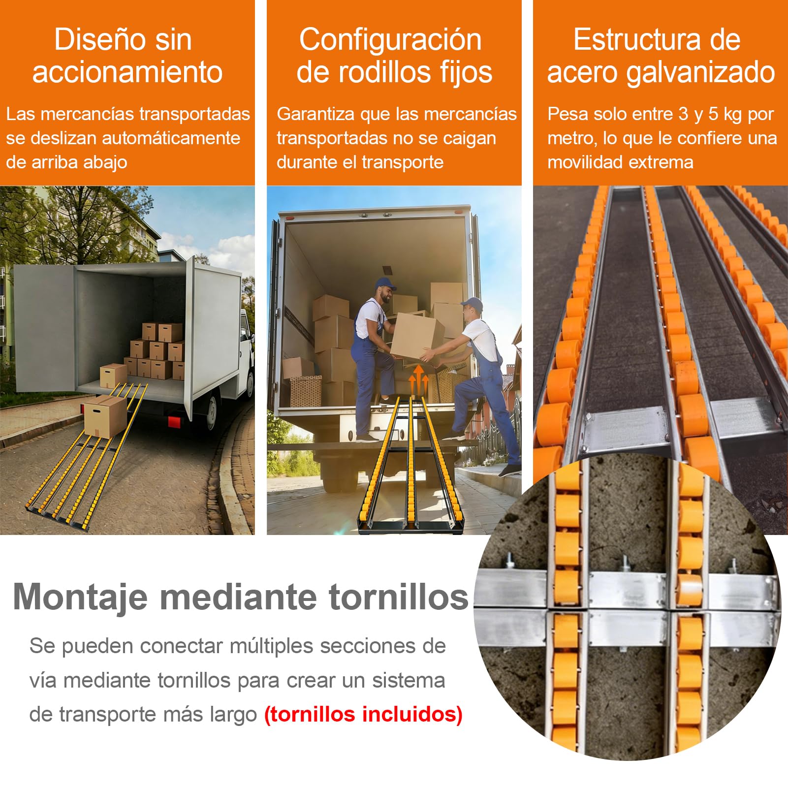 HJZALMI Transportador de rodillos por gravedad, amarillo, 35x100cm | con rodillos de plástico ABS y estructura de acero inoxidable, ideal para talleres, almacenes y manipulación de mercancías