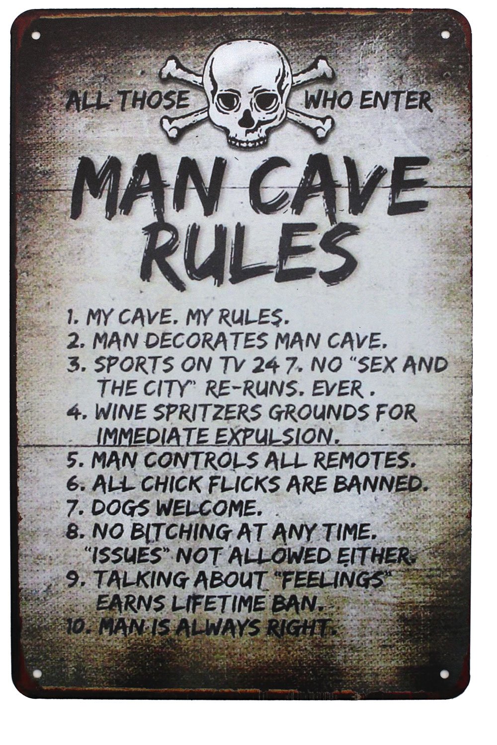 Hioni Multi-Color Man Cave Rules, Metal Tin Sign, Vintage Plaque Wall Decor