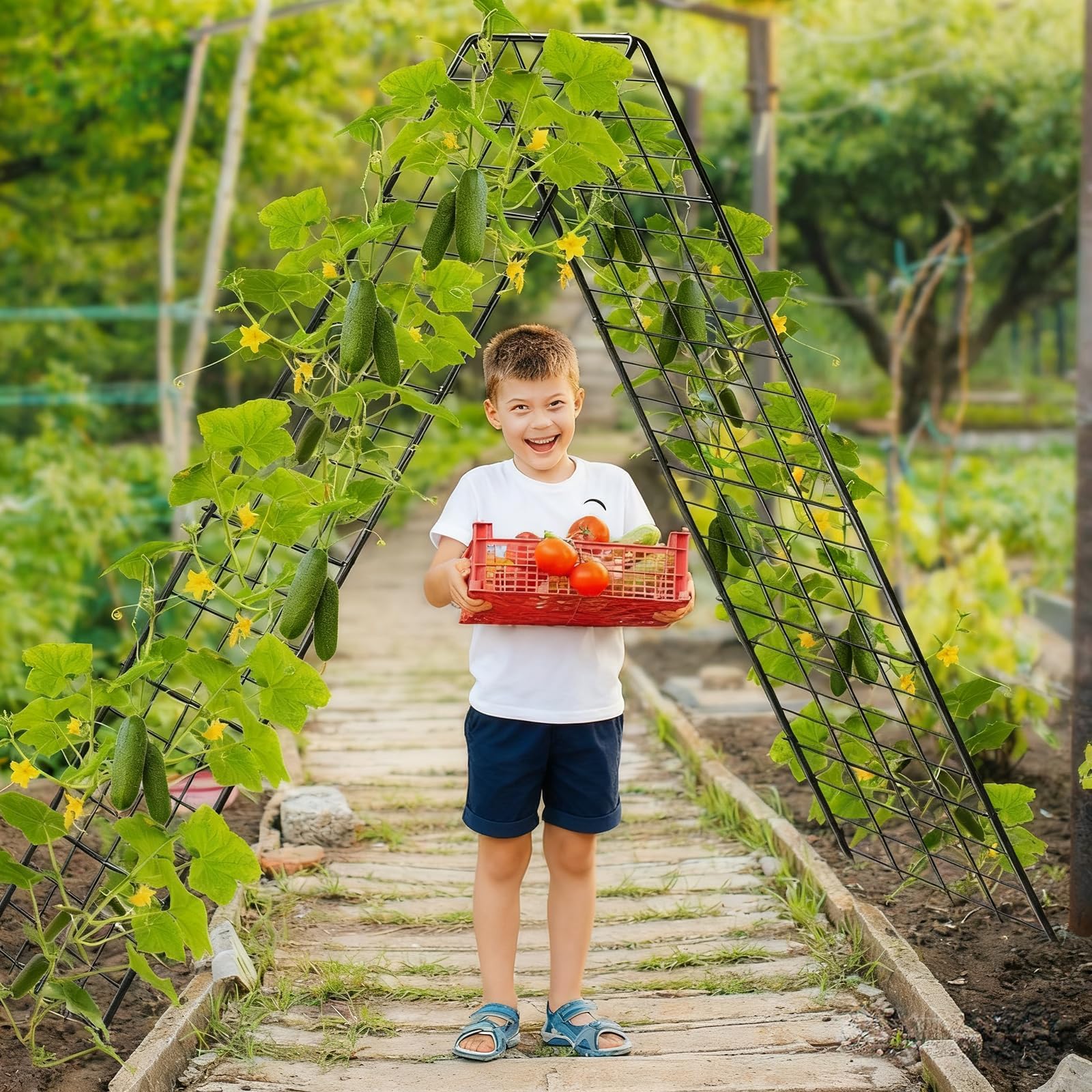 Rankgitter für Tomaten & Gurken, 2 Stück 100cm-Metall Pflanzenständer Rankhilfe Set, A-Form Gitterspalier für Kletterpflanzen, Gemüse & Obst