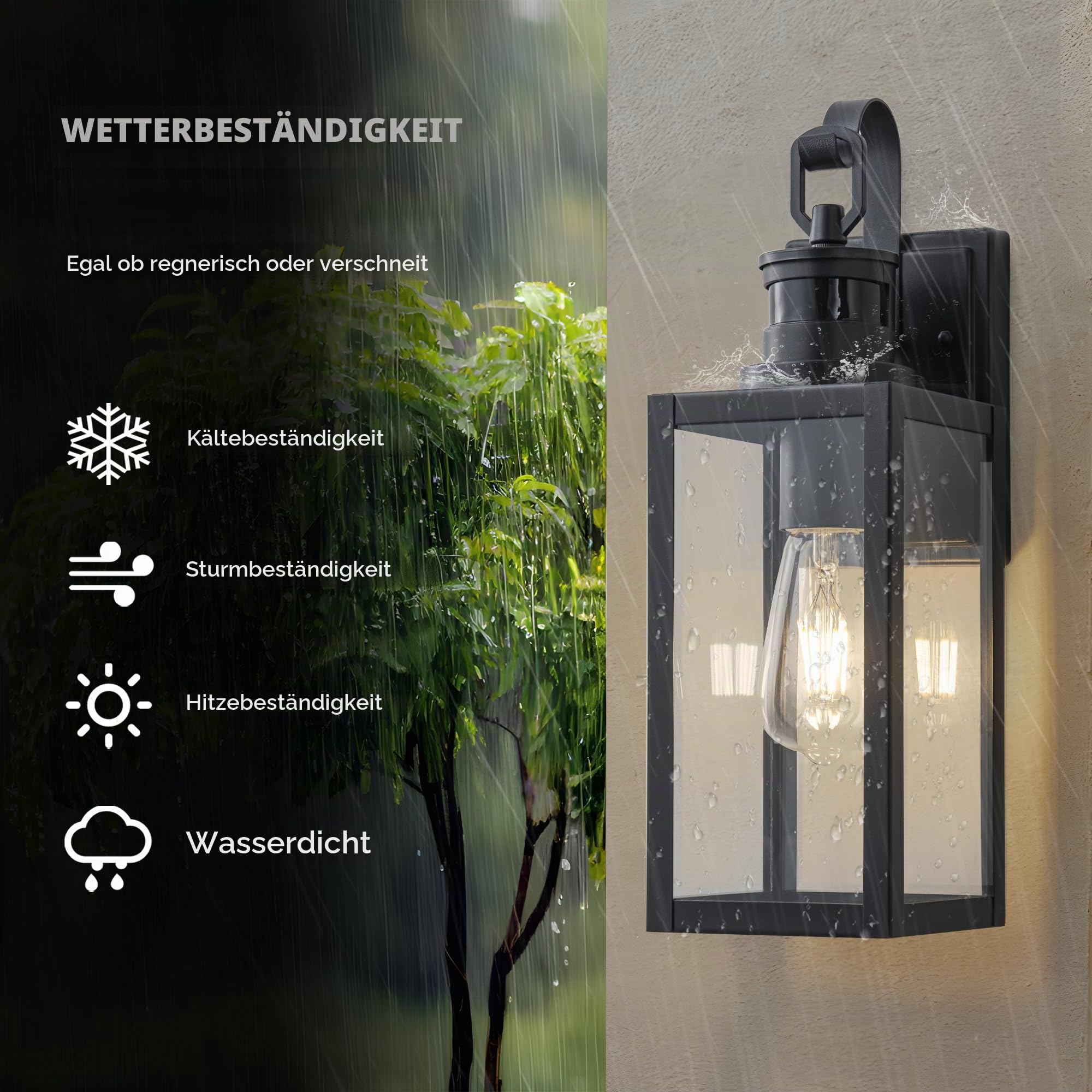 FTL Wandlampe Laterne Aussen mit Bewegungsmelder, 3 Beleuchtungsmodi Aussenlampe mit Bewegungsmelder, E27 Außenwandleuchten, Mattschwarz Ausenbeleutung Hauswand für Veranda, Eingang, IP44 Wasserdichte