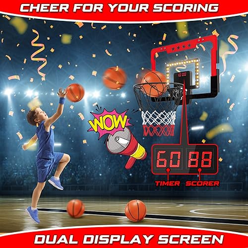 Miniatura 2 de Aro de baloncesto para interiores para niños, mini aro de baloncesto con doble marcador electrónico y luz LED, juguetes de regalo de baloncesto