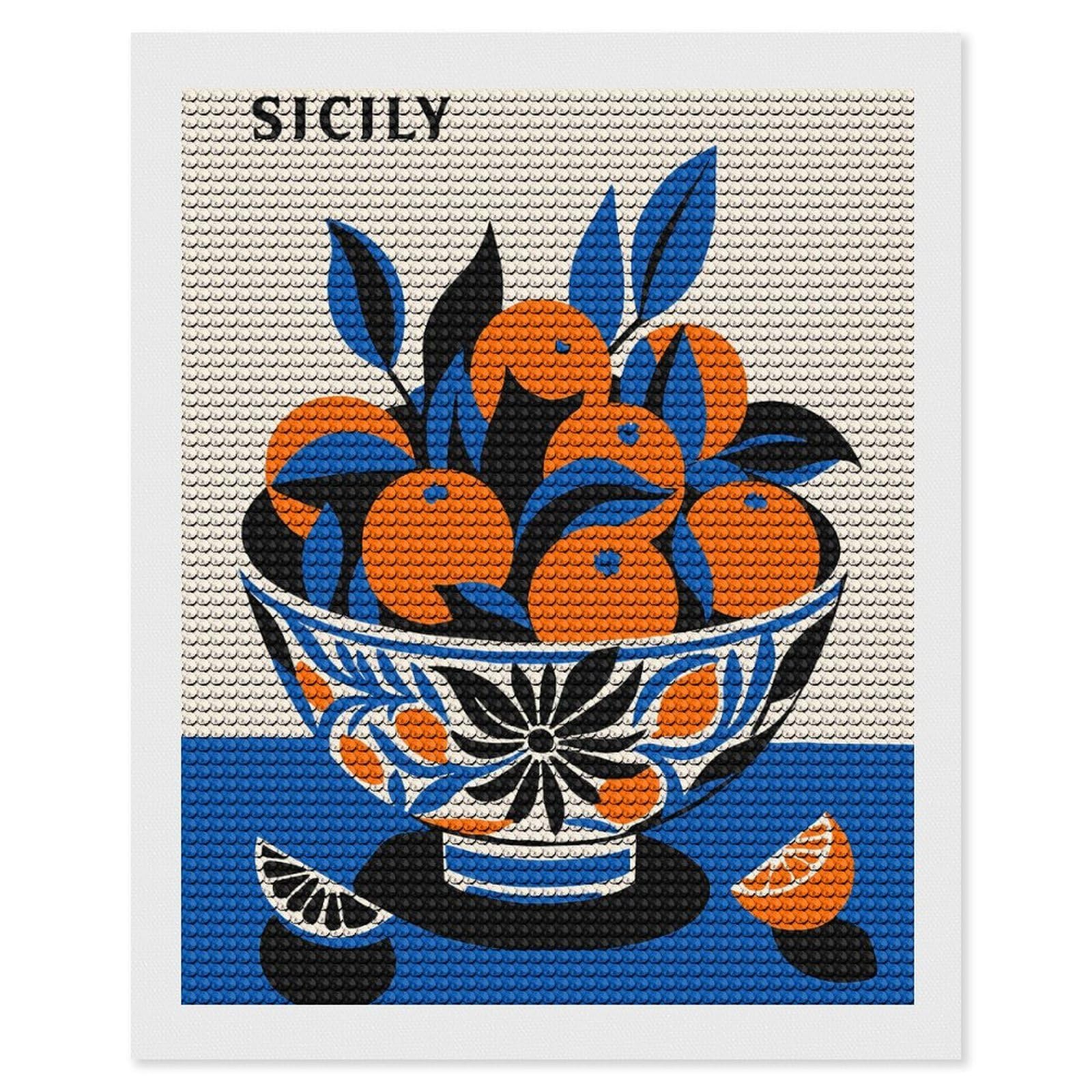 Junmoney Sicily Oranges DIY Diamond Art Canvas Kit 16"x20", Decorate Your Room, Sparkling Round Gems, Fun Craft Experience, Farmhouse Decor