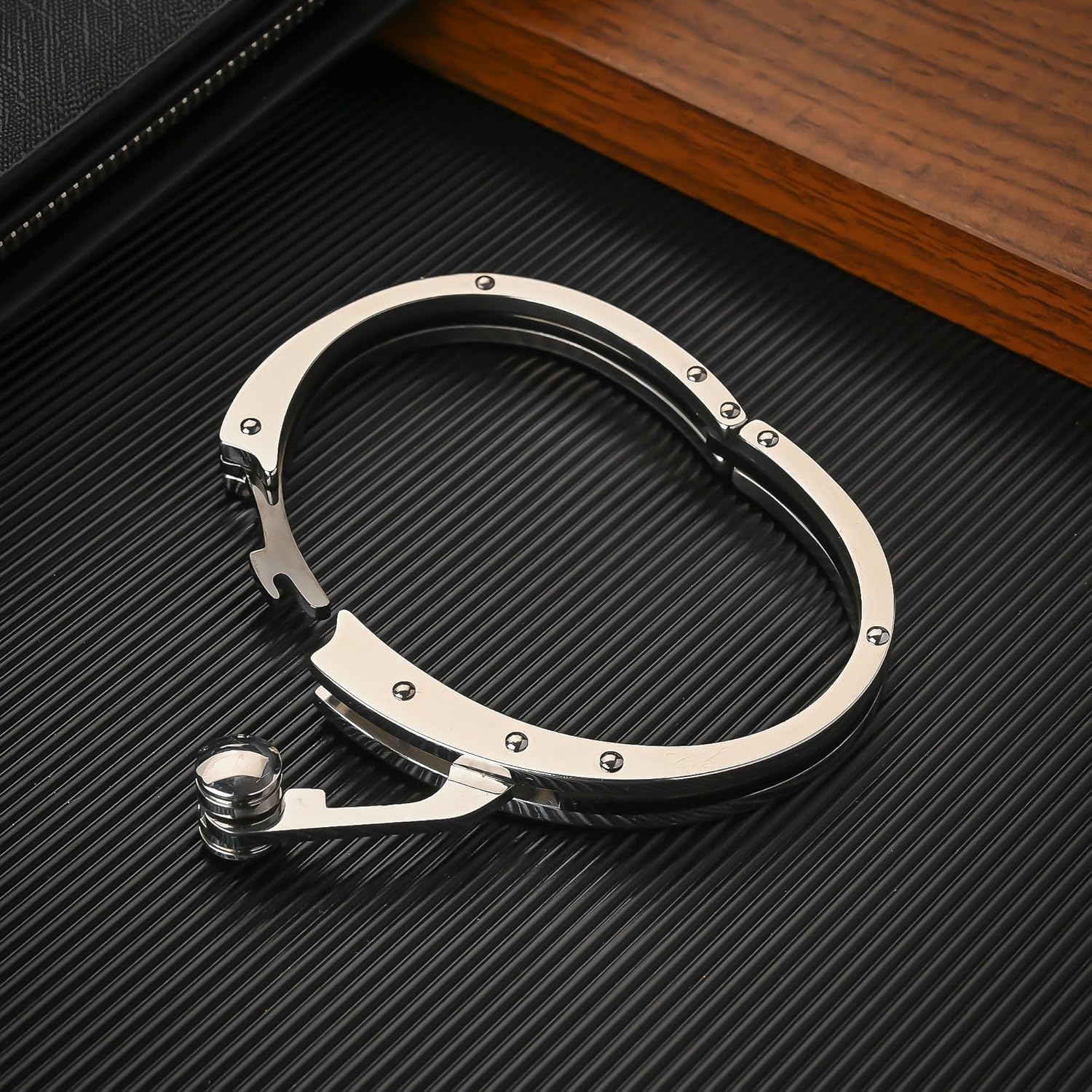 My Daily Styles Men’s Stainless Steel Handcuff Bracelet – Two-Tone Or Solid Color, Durable Cable Link, Adjustable Fit 8"-9" Wrist, Modern Fashion Jewelry for Men