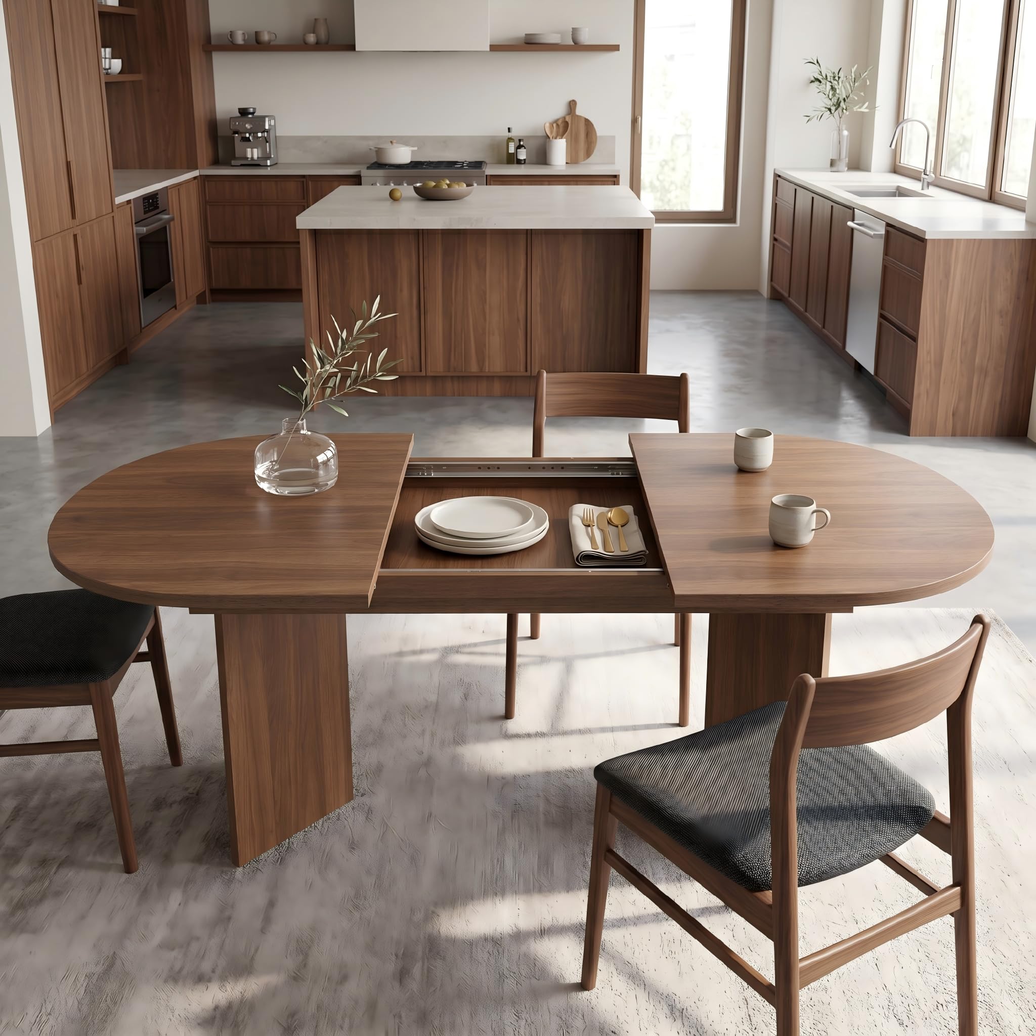Tavolo da pranzo ovale allungabile,MDF effetto legno140-180x90x75cm