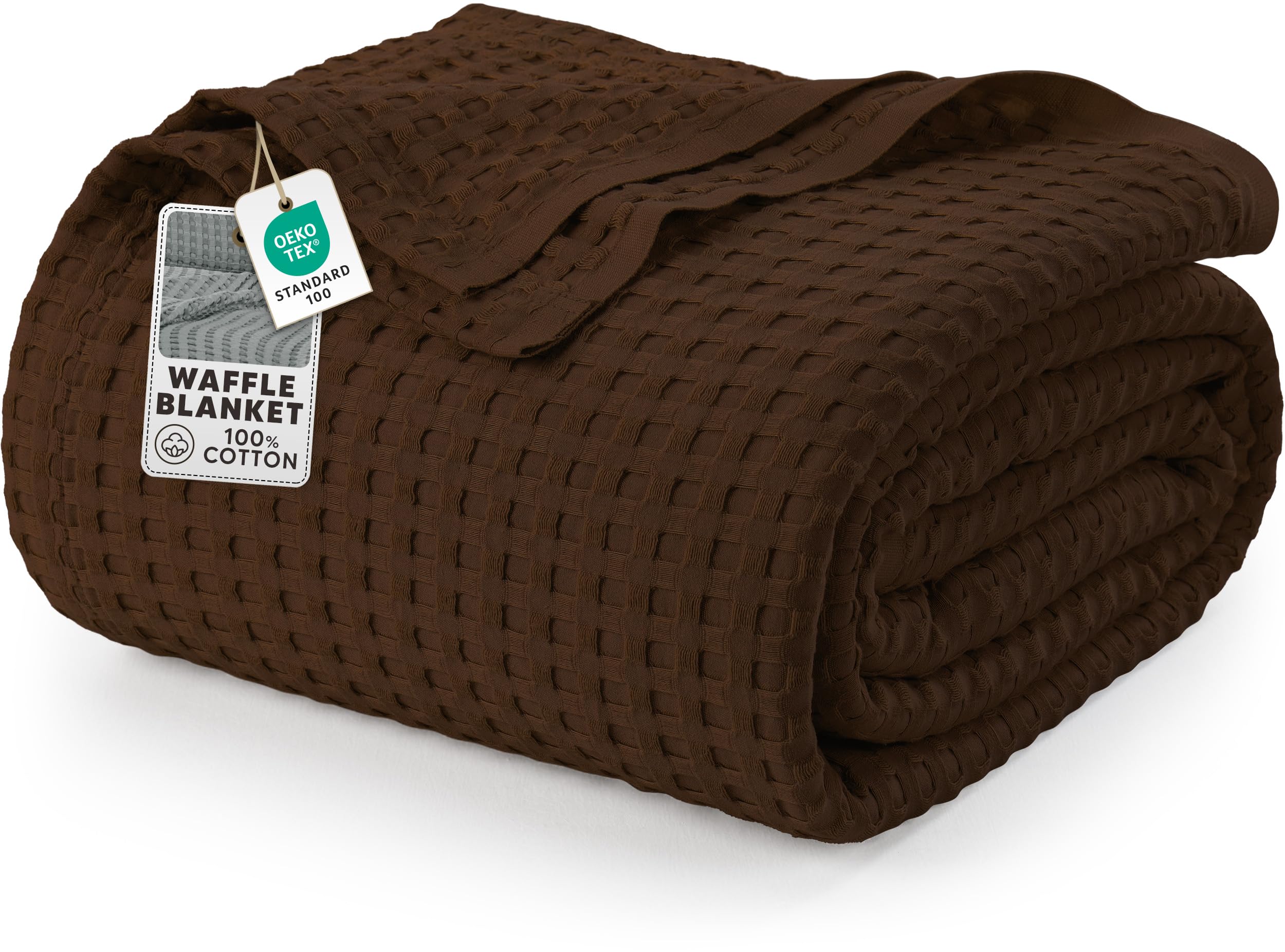 Utopia Bedding Cotton Waffle Blanket 300 GSM (Brown - 228x182 cm) Soft Lightweight Breathable Bed Blanket Big Size Layering Any Bed for All Season
