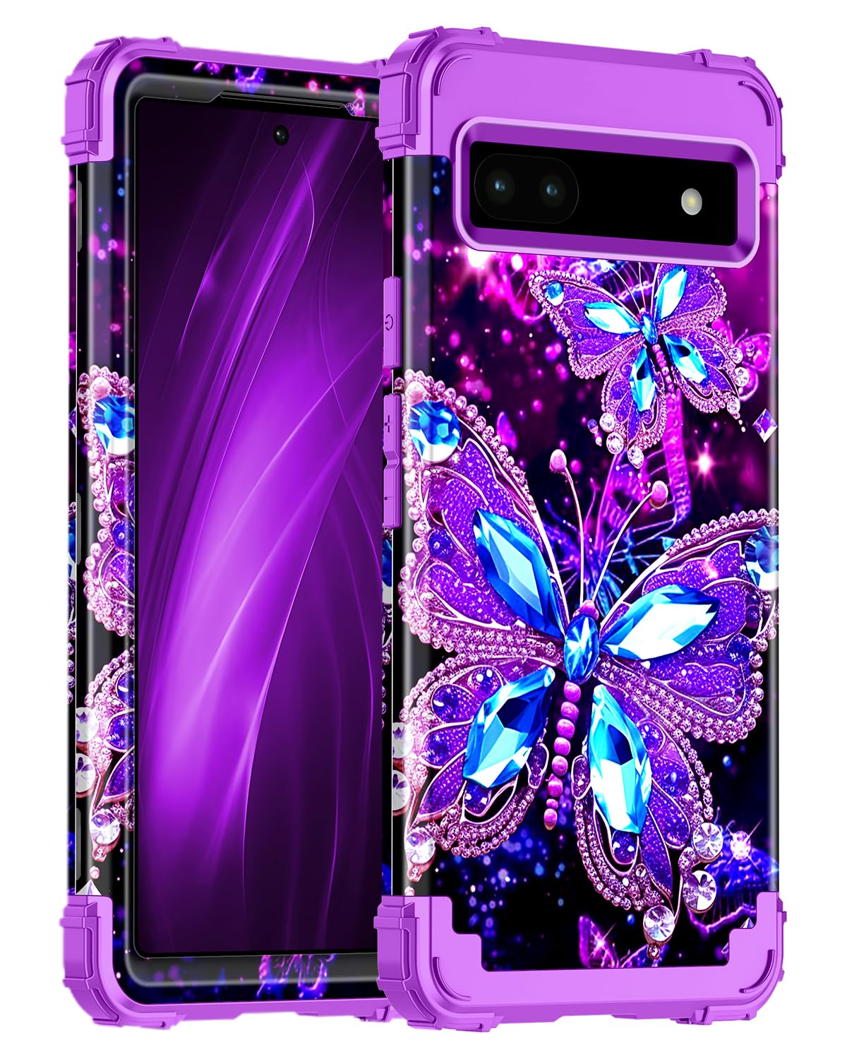 Miqala for Google Pixel 6A Case,Glow in The Dark Three Layer Heavy Duty Shockproof Full Protection Hard Plastic Bumper+Soft Silicone Protective Case