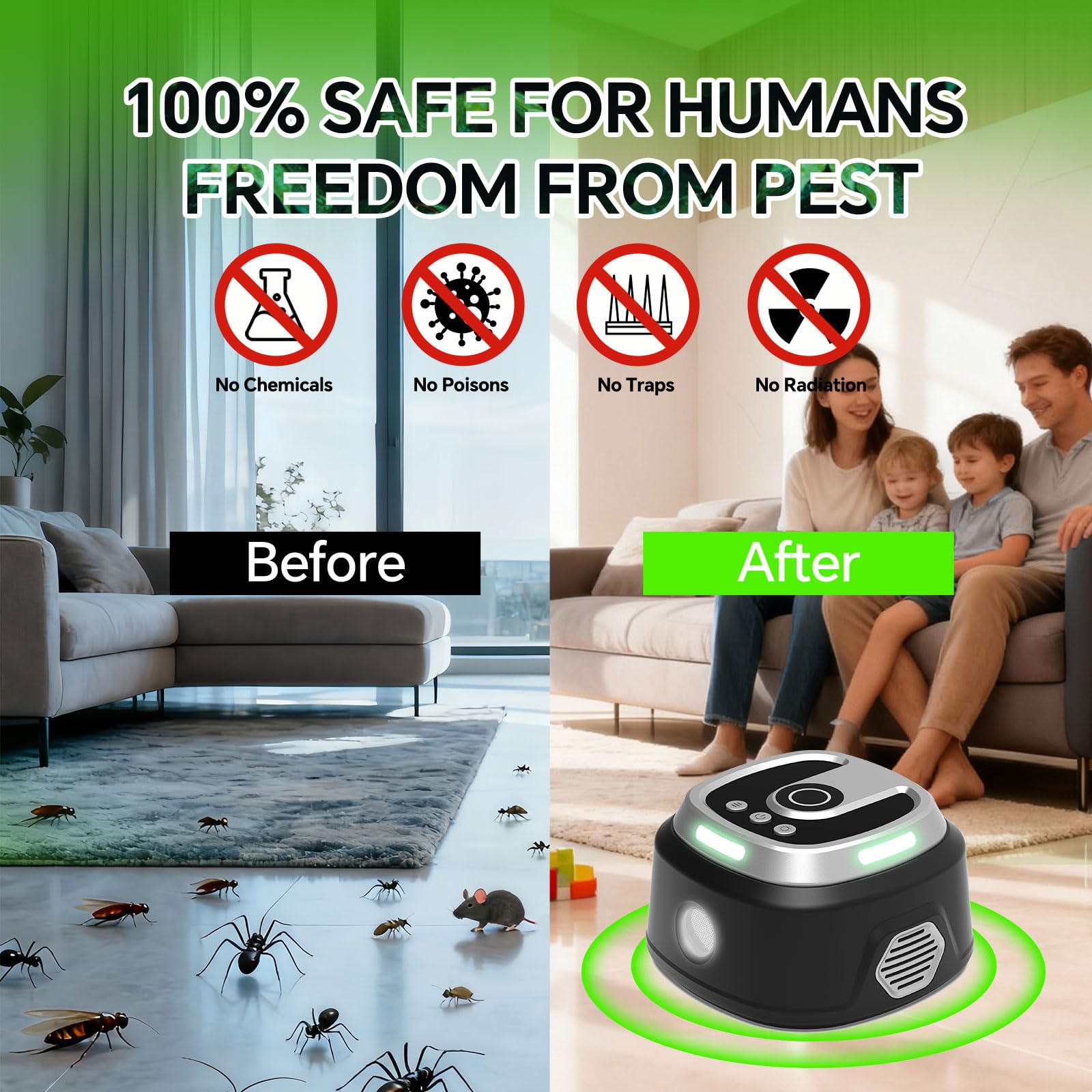 Ultrasons pour Rats, répulsif à ultrasons pour Souris, Souris et Rats à ultrasons 360 ° avec lumière LED répulsif à ultrasons pour rongeurs parasit araignées Papillons Fourmis