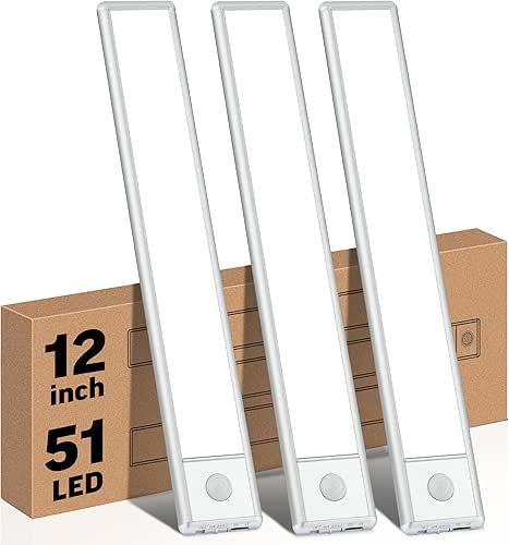 51-LED Motion Sensor Under Cabinet Light, 12-inch Magnetic Rechargeable Under