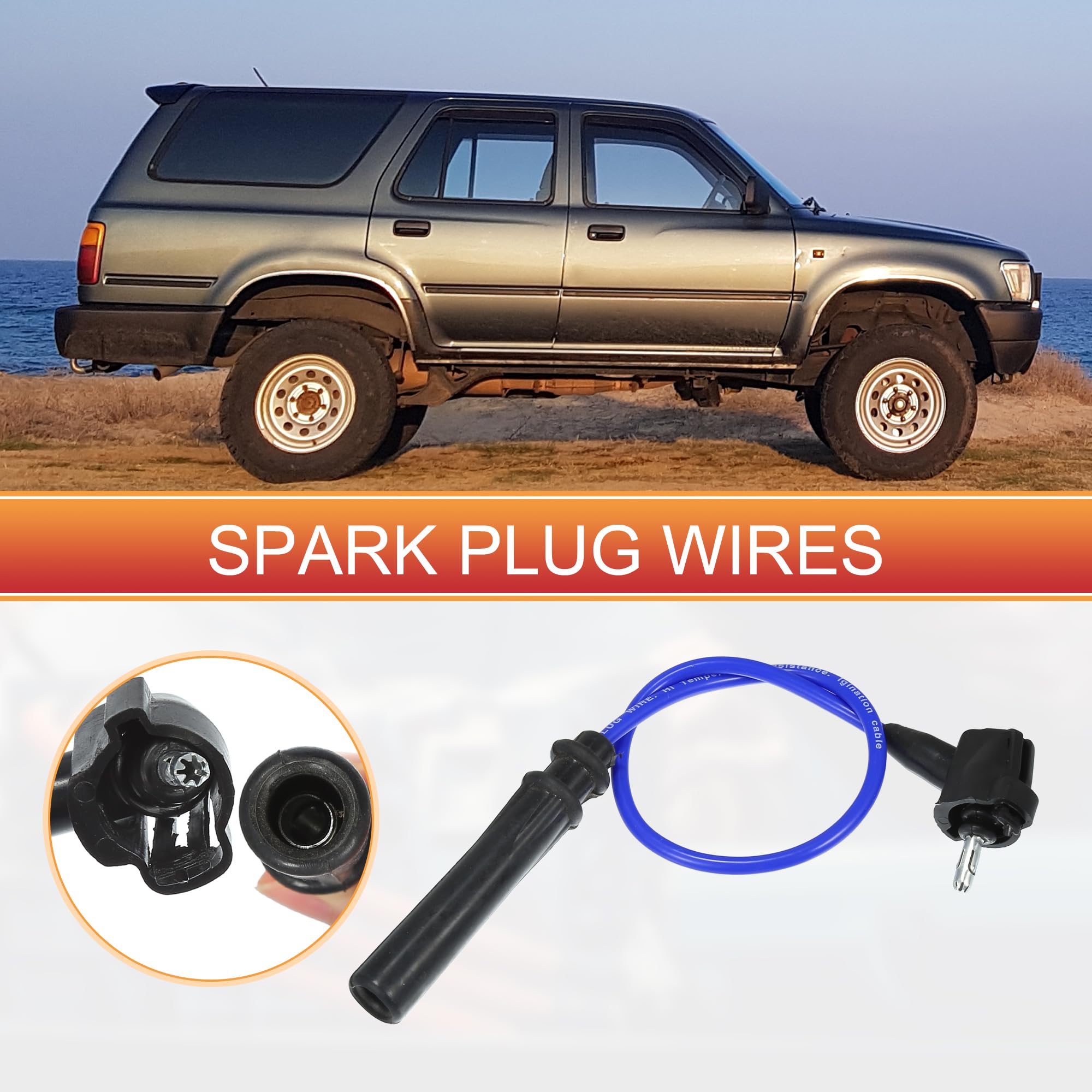 QUARKZMAN Cavi Bobina Candele per Auto, Cavi Accensione per Bobina Candele 5mm Adatti per Toyota 4Runner Pickup 6 Cilindri 3.0L 1993-1995 No.9091921528/9091921579 - Confezione da 7