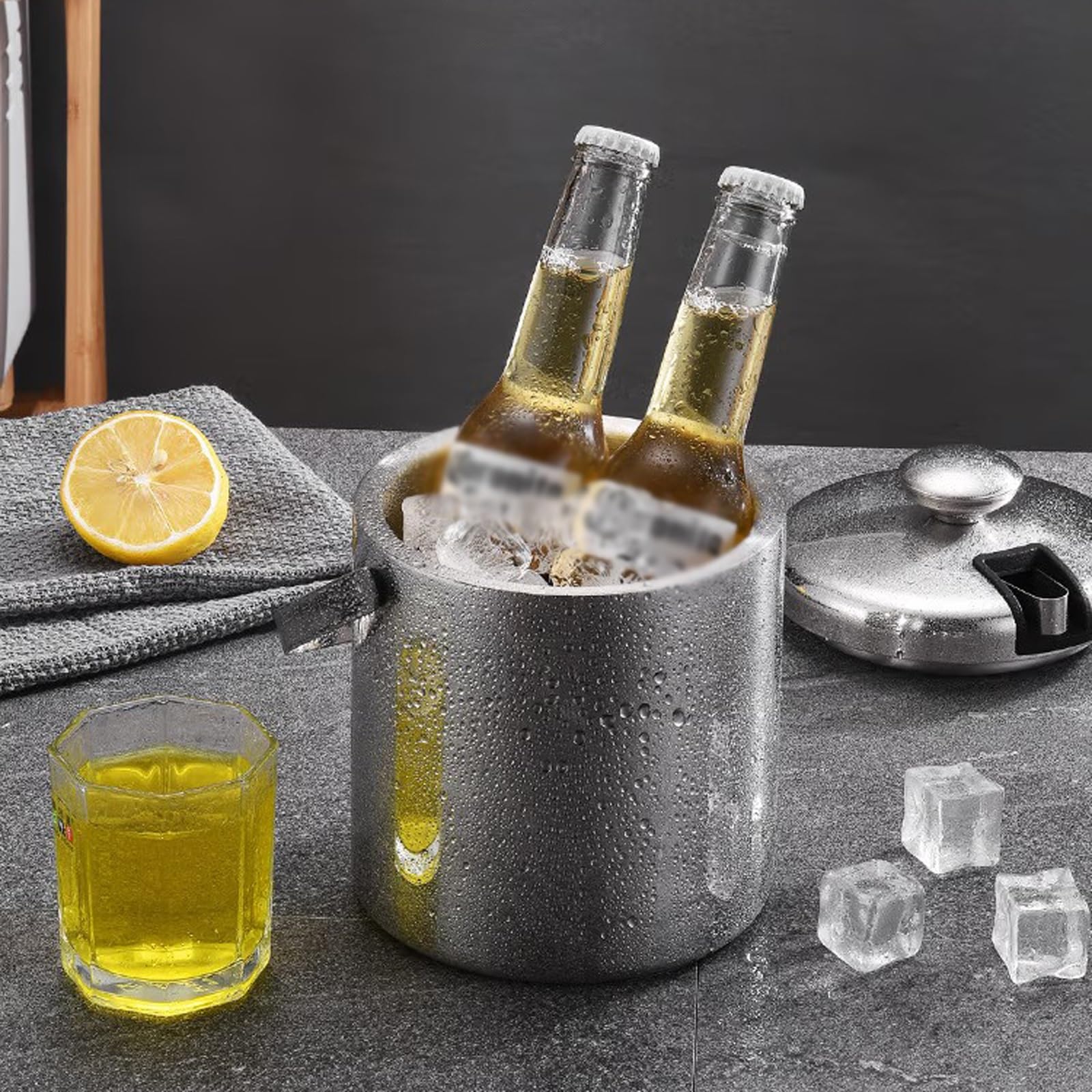 cubos de hielo Cubitera con tapa, pinzas y colador de doble pared(3.0L)