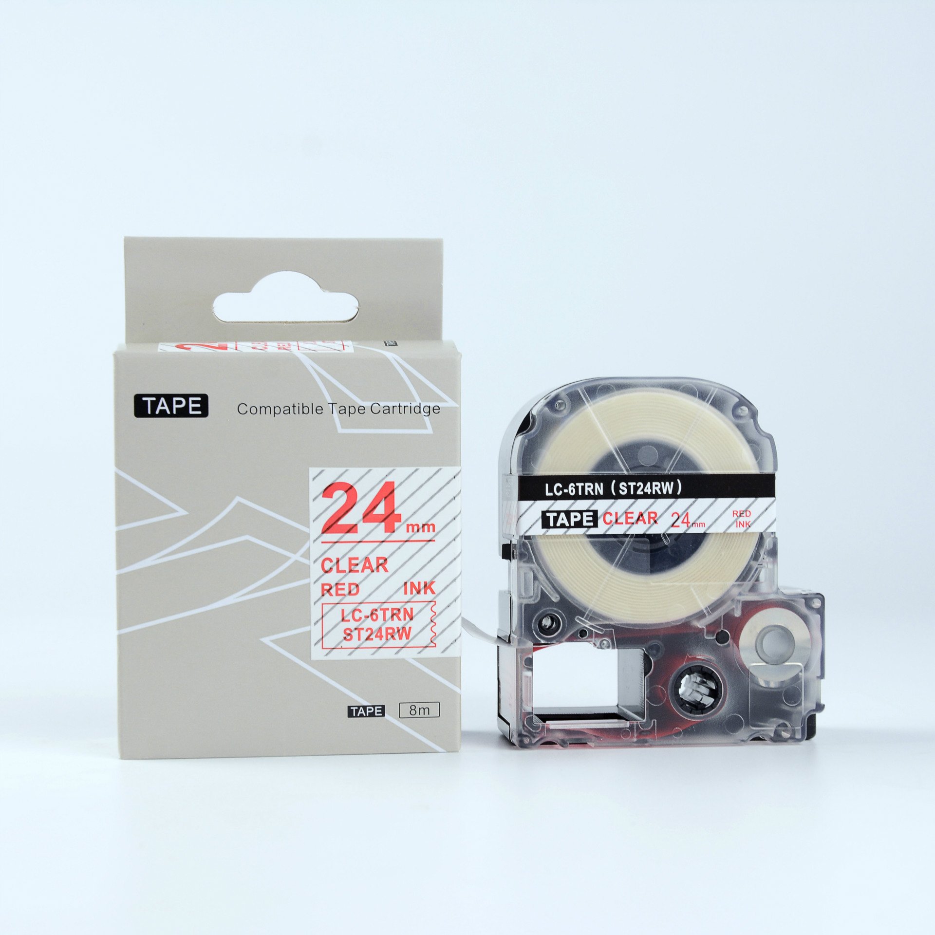 Compatible EPSON LC-6TRN LW700 Label Tape Red On Clear 24mm 8m 1 x 26" Label