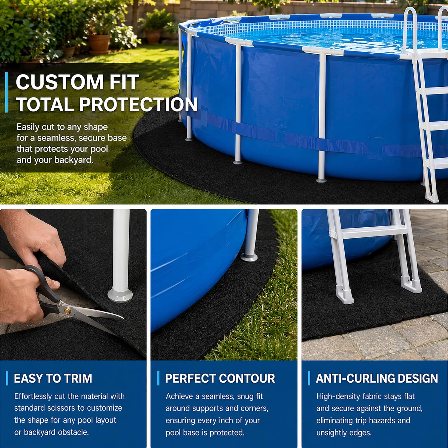 Tapis de Piscine Rond de 460 cm, bâche de Sol prédécoupée pour piscines Hors-Sol, sans Couture et résistante aux UV, protège Contre Les Pierres et l'humidité, Facile à Poser et réutilisable
