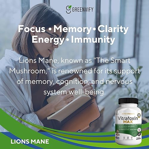 Miniatura 6 de Vitaloxin Max Super Complejo de hongos, mezcla de 10 hongos con melena de león y cordyceps, 60 cápsulas vegetales, suministro para 30 días (1)