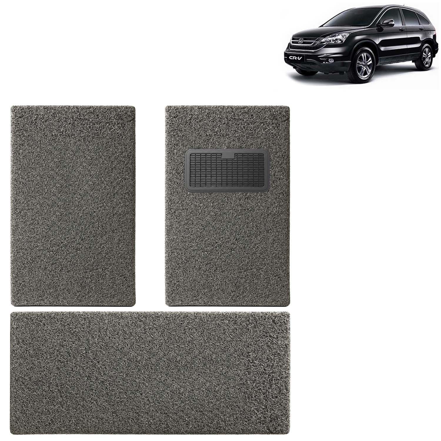 KINGSWAY Accessories Noodle Grass PVC Foot Mats Compatible with Honda CRV (Year 2007-2011) - 12mm Thickness Universal Fit Anti-Slip Car Floor Mats, Complete Set of 3 Pcs - Black-Grey