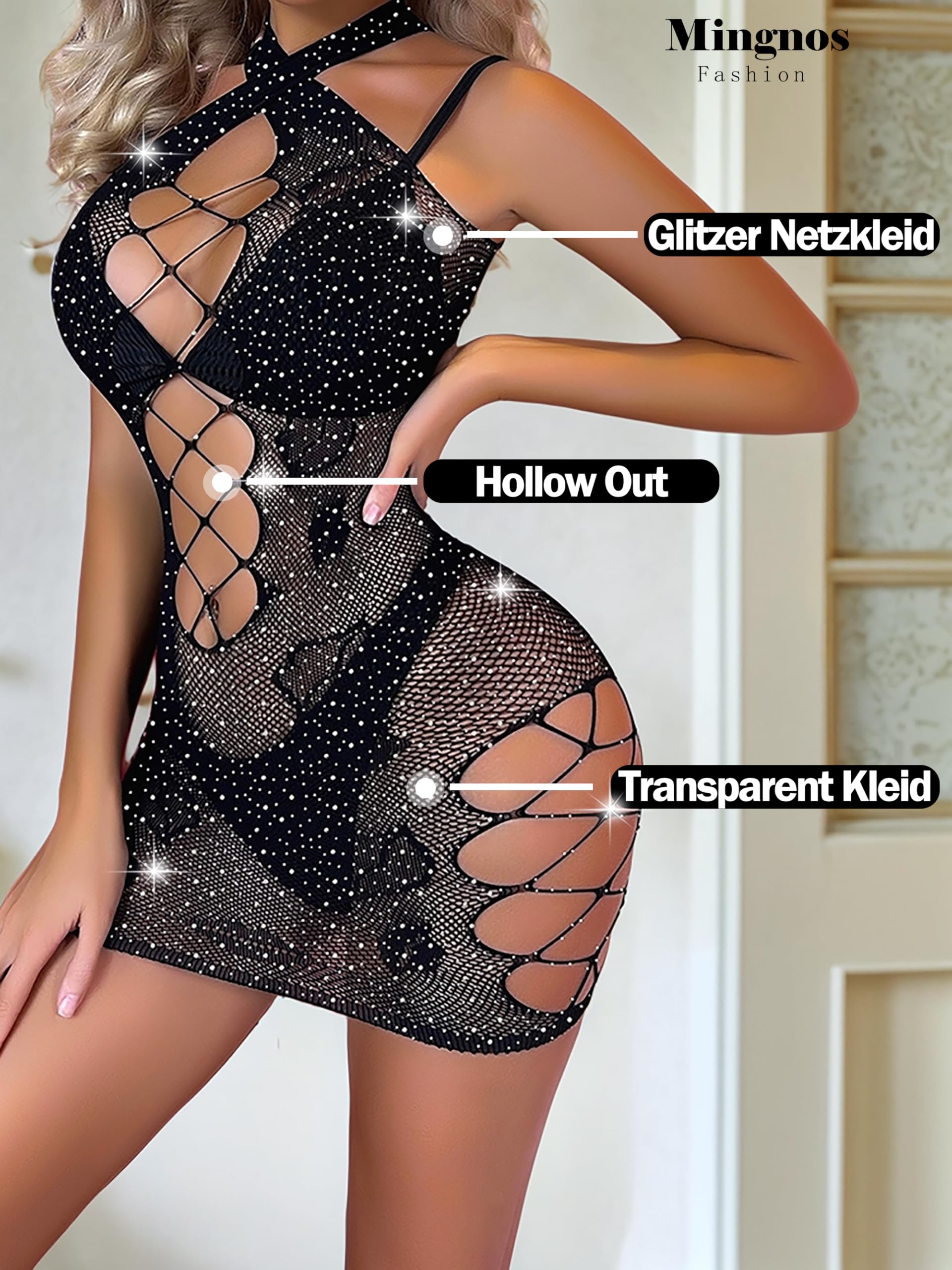 Robe sexy en maille à paillettes pour femme - Sans manches - Robe transparente - Mini robe de festival