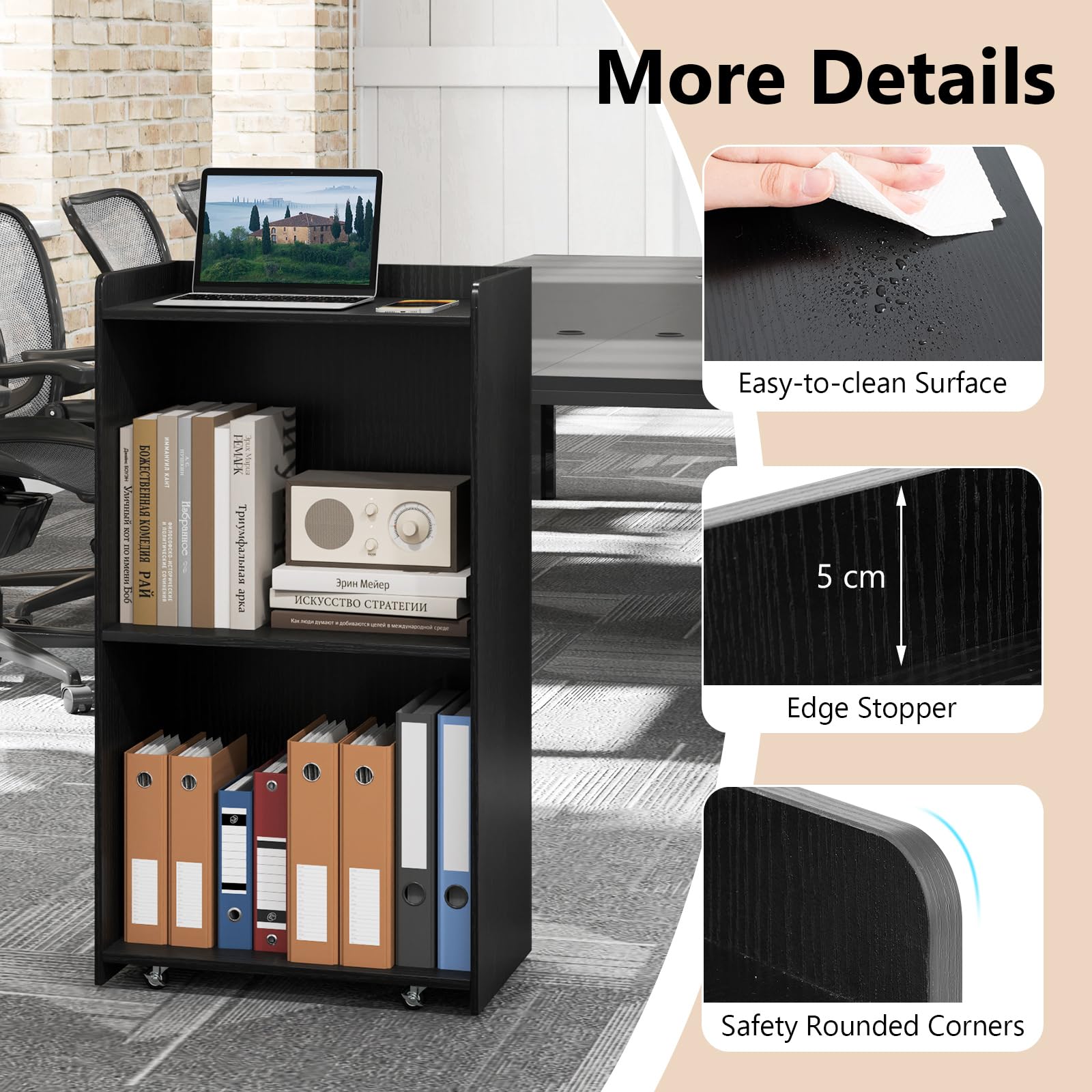 GIANTEX Podio - Leggio mobile con ruote bloccabili, supporto per podio in legno, per sala riunioni, scuola e chiese, 57,5 x 37 x 105 cm (nero)