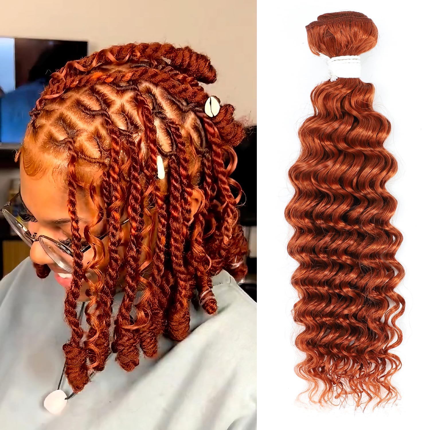 REMY HAIR FASHION Deep Wave Bundle Human Bundle Ginger Orange Color Brazilian Virgin Human 1 Pack 1 Bundle Burnt Orange Curly Weave Extension 10 Inch