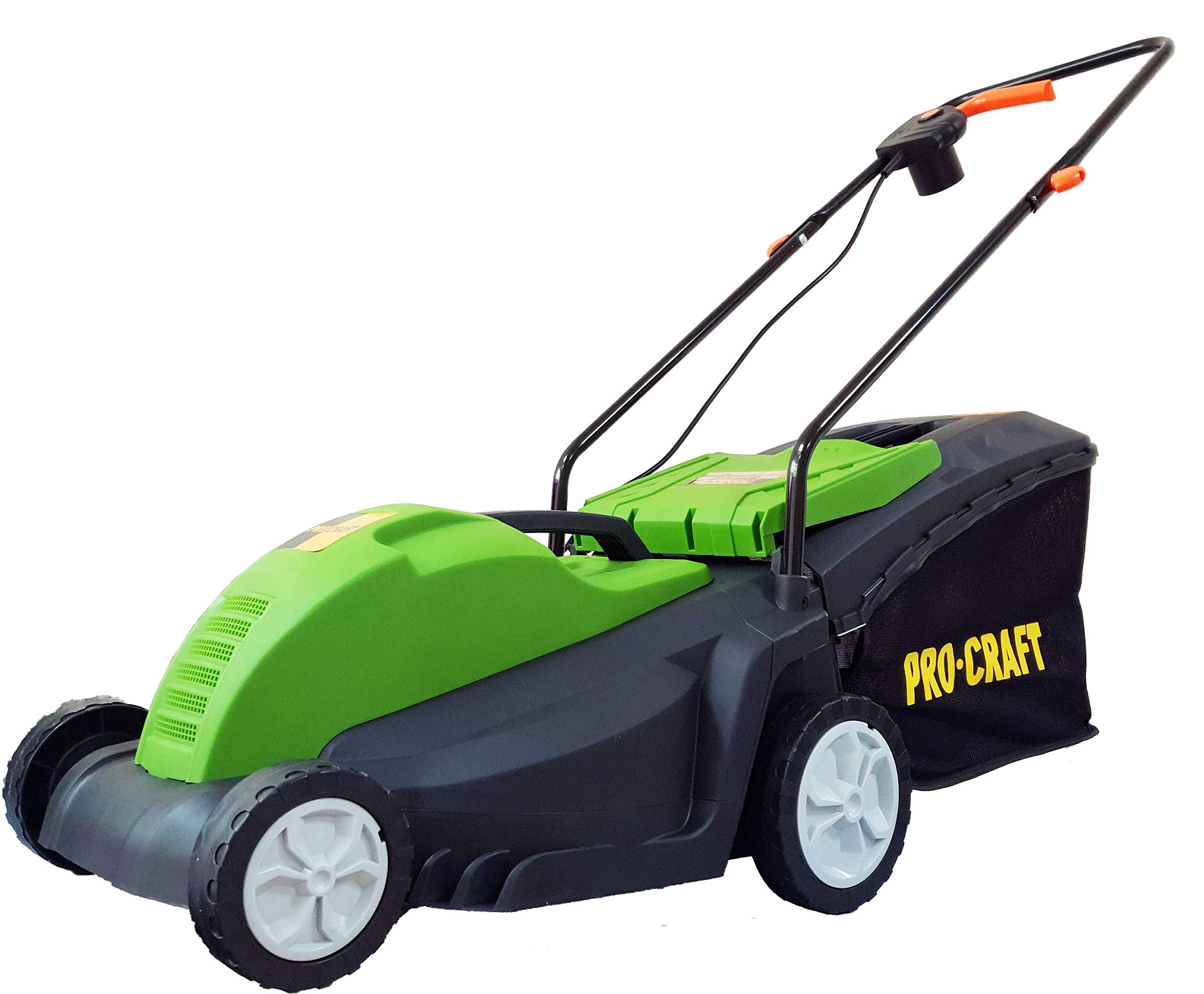 Procraft NM1800 elektryczna kosiarka do trawy, 1800 W, szerokość cięcia 34 cm, łapacz trawy 50 l, koszenie z zamkniętą krawędzią, rolka tylna, centralna regulacja wysokości, wygodna obsługa, składane