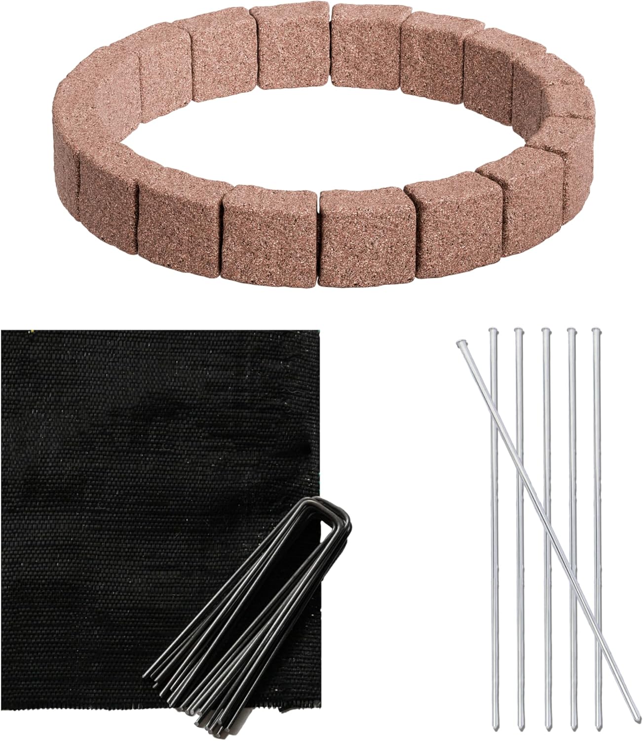 Beuta Landscape Edging | Garden Edging Border | Faux Stone Blocks for Tree Rings | 5FT Dia |4 Sections| Each Section 6 Bricks 48" L x 3.5" W x 6.5" H with Weed Guard,10 Staples & 8 Pins - Cobblestone