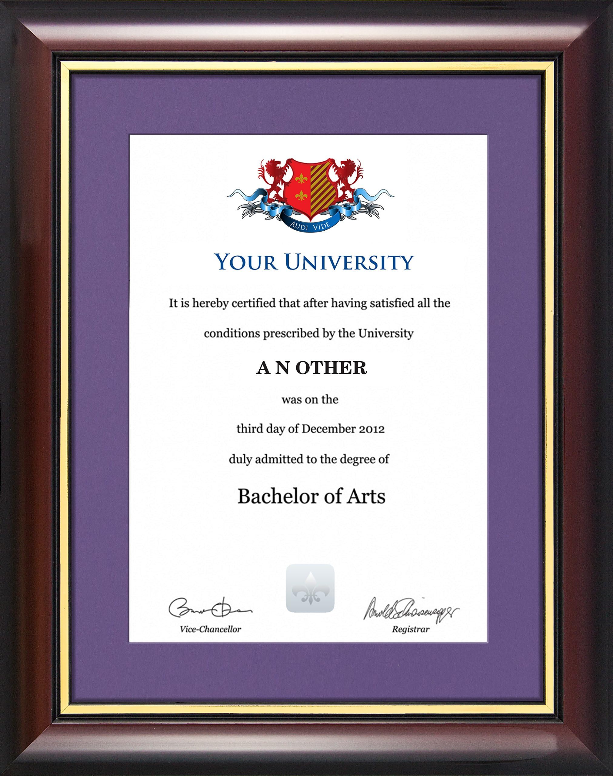 Evs Evess Purple Graduation Certificate Frame - Traditional Wood Style With Glass Front, A4 Diploma And Document Display Holder (Purple)