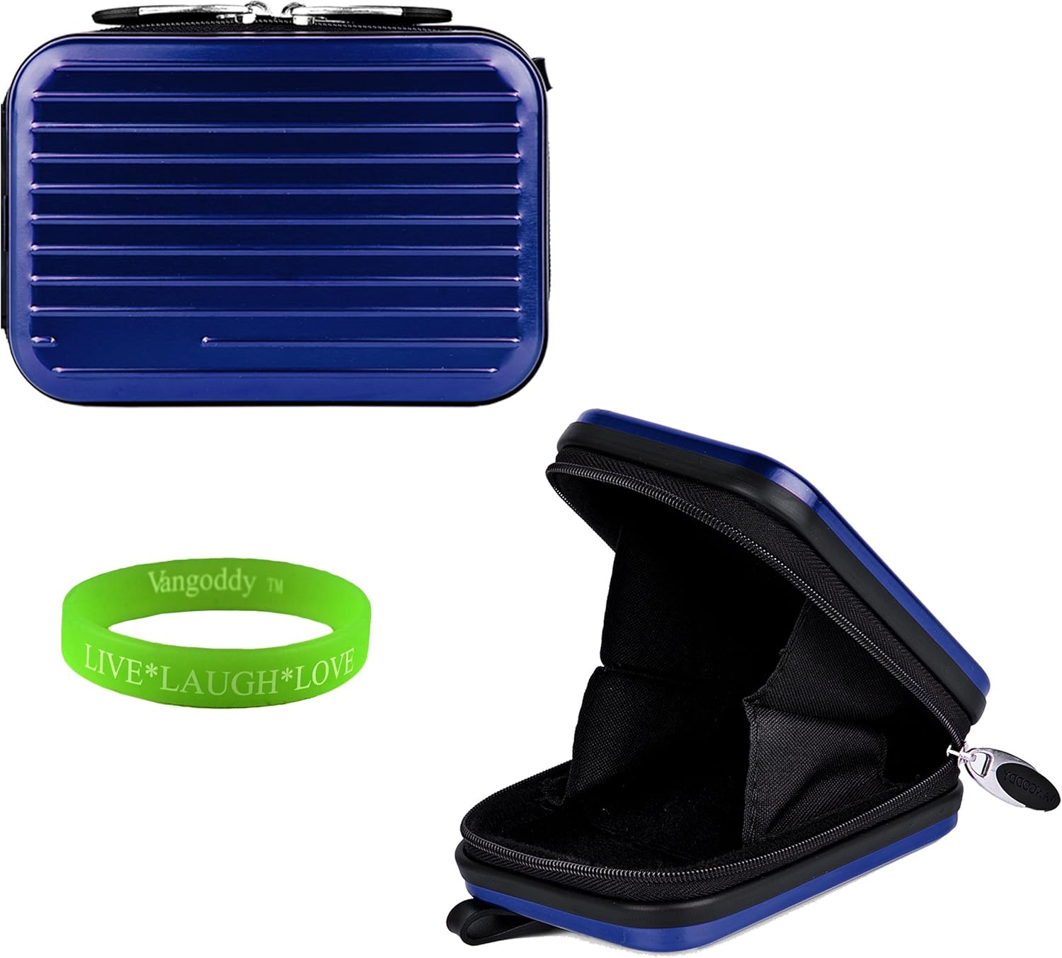 VG Blue Metal Camera case with Reinforced Black Zipper for