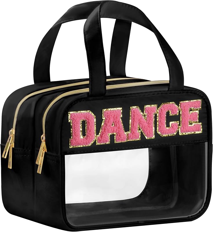 BuyCard Necessaire preta com estampa DANCE, 2 compartimentos, zíper e alças — Pacote com 1
