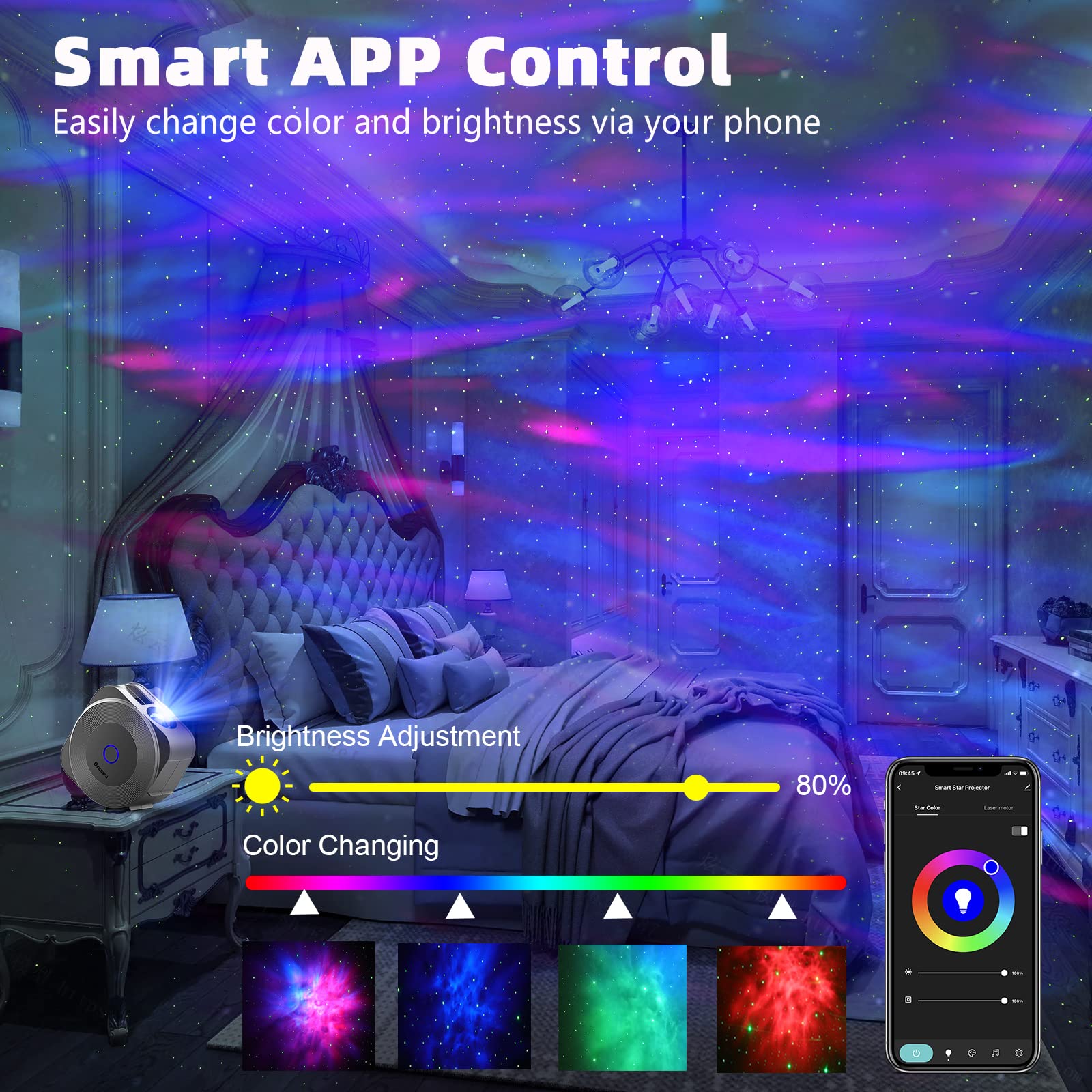LED Sternenhimmel Projektor, Galaxy Star Projector Kinder Erwachs mit App/RG Dimming/Timer/WiFi Stimmenkontrolle, Lampe Projektor für Dekoration Party Schlafzimmer Heimkino, [Energieklasse G]
