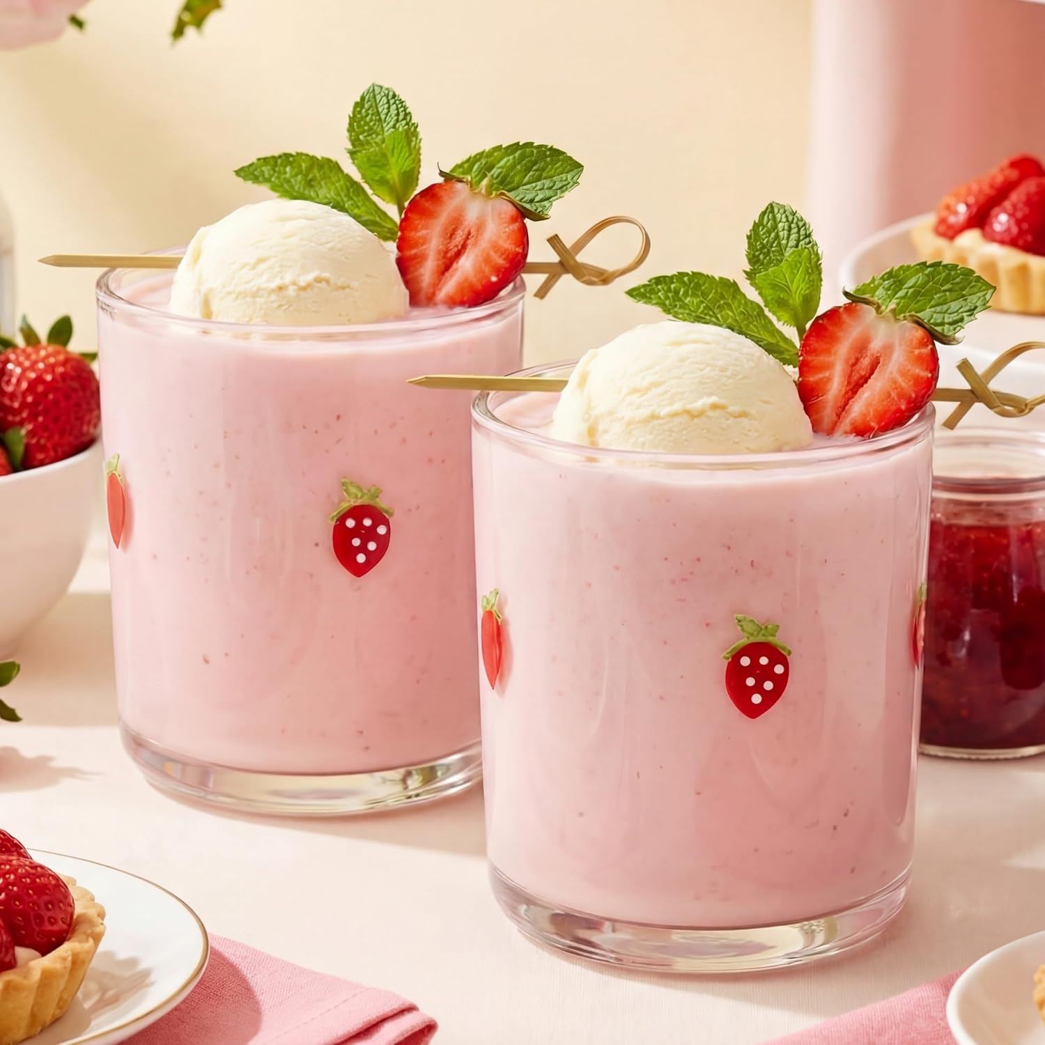 Icon Juice Glasses, 14oz Stemless Wine Drinking Juice Glass Cup for Valentine Party Supplies Gift(2 Pcs,Strawberry)