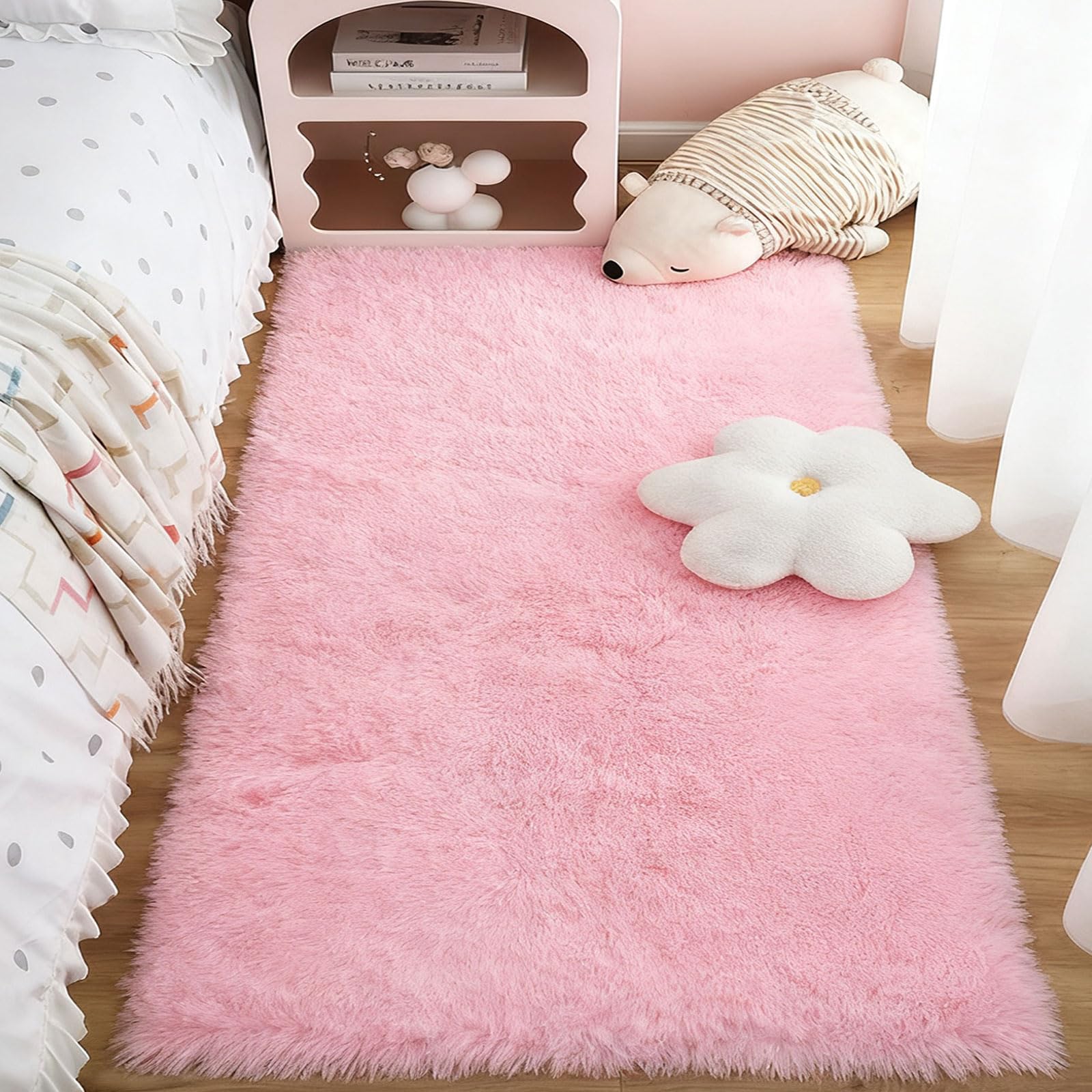 Tapis salon shaggy rose 130x290 pour grande chambre adulte cosy