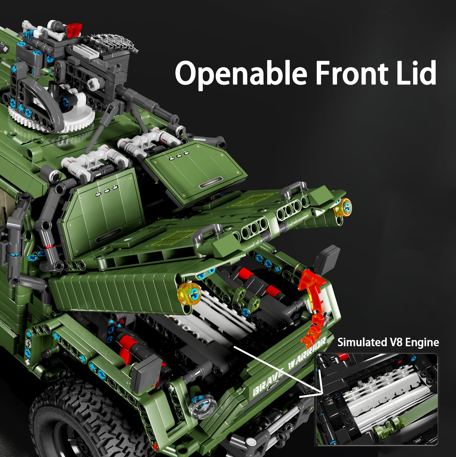 Warrior Kit de construction de voiture militaire tout-terrain, camion militaire de collection 1:8 avec tourelle, modèle de véhicule militaire, jouet cadeau pour les amateurs de techniques