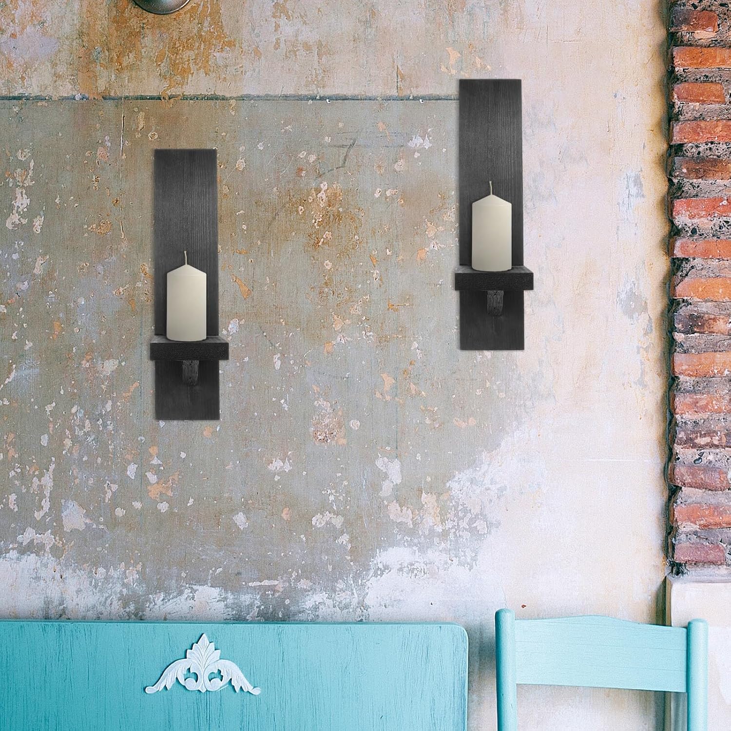 Wooden Votive Tealight Holder Wall Mount Candle Sconces Rustic Black Candlestick Holders for Bedroom Living Wedding Halloween Christmas Decor