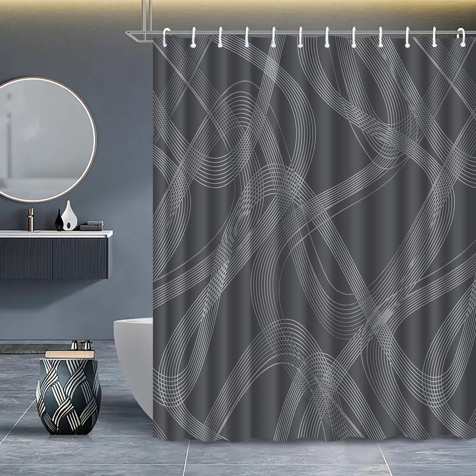 KELAIMI Abstract Striped Shower Curtain,Simple Modern Geometric Bathroom Curtain,Waterproof Luxury Bath Curtain with Hooks Style 2 180X180Cm